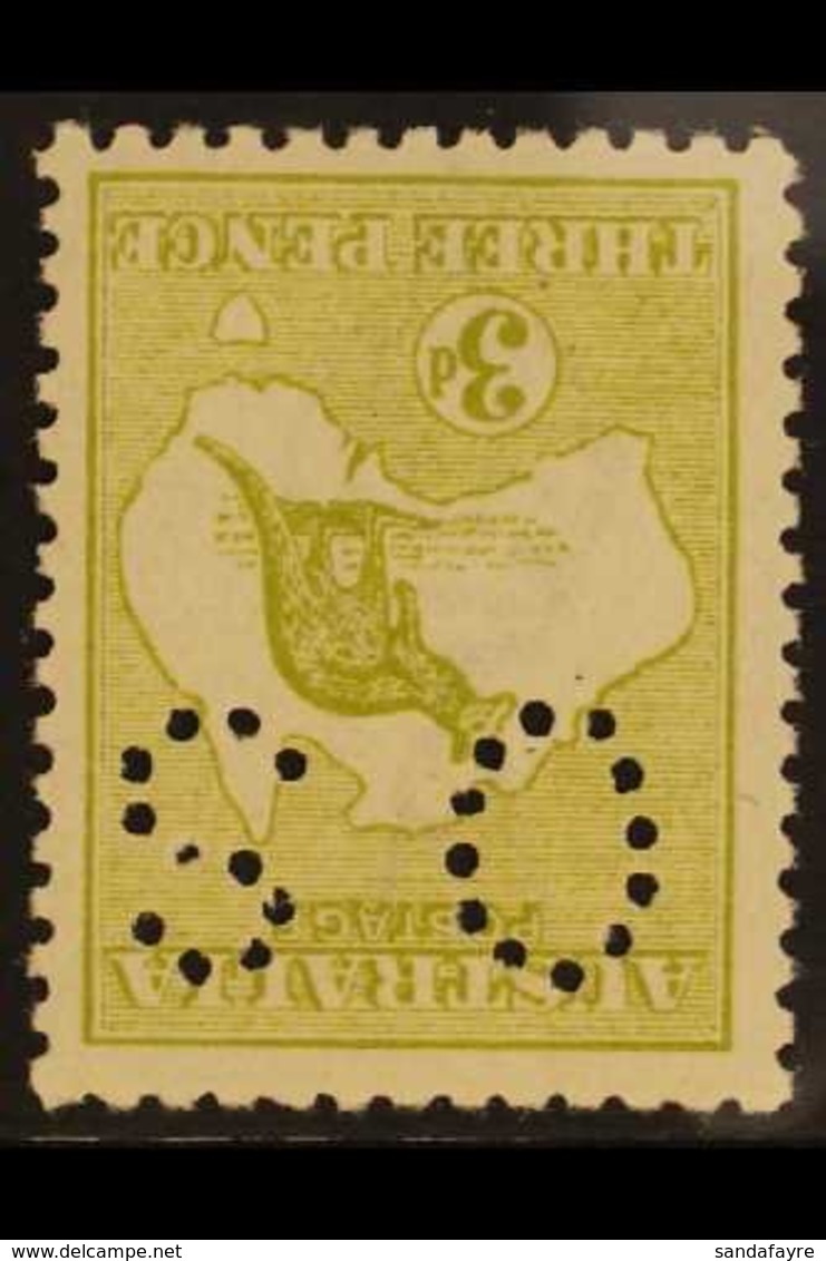 OFFICIAL  1915-28 3d Yellow-olive Roo Die I Punctured 'OS' With WATERMARK INVERTED Variety, SG O45cw, Never Hinged Mint, - Altri & Non Classificati