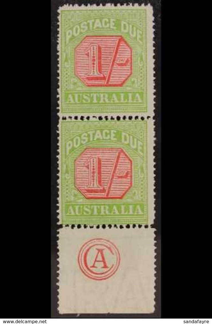 POSTAGE DUES  1913 1s Scarlet And Yellow Green, SG D85, Never Hinged Mint Vertical Pair With Bottom Margin Showing "CA"  - Altri & Non Classificati