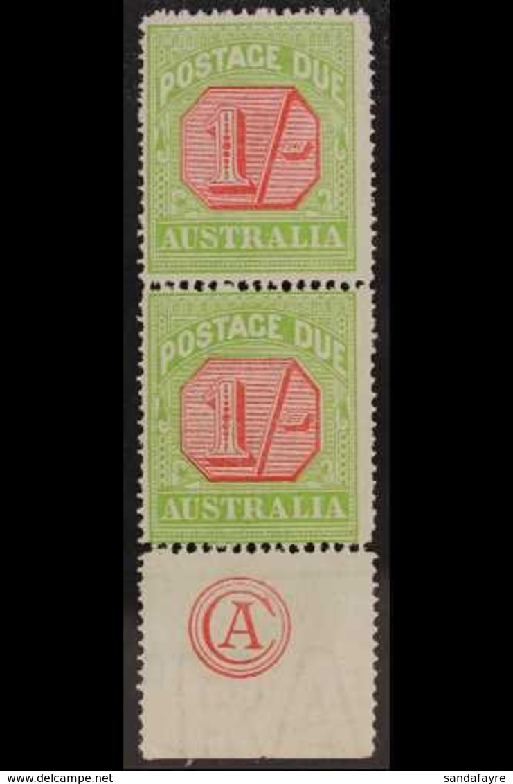 POSTAGE DUES  1913 1s Scarlet And Yellow Green, SG D85, Never Hinged Mint Vertical Pair With Bottom Margin Showing "CA"  - Otros & Sin Clasificación