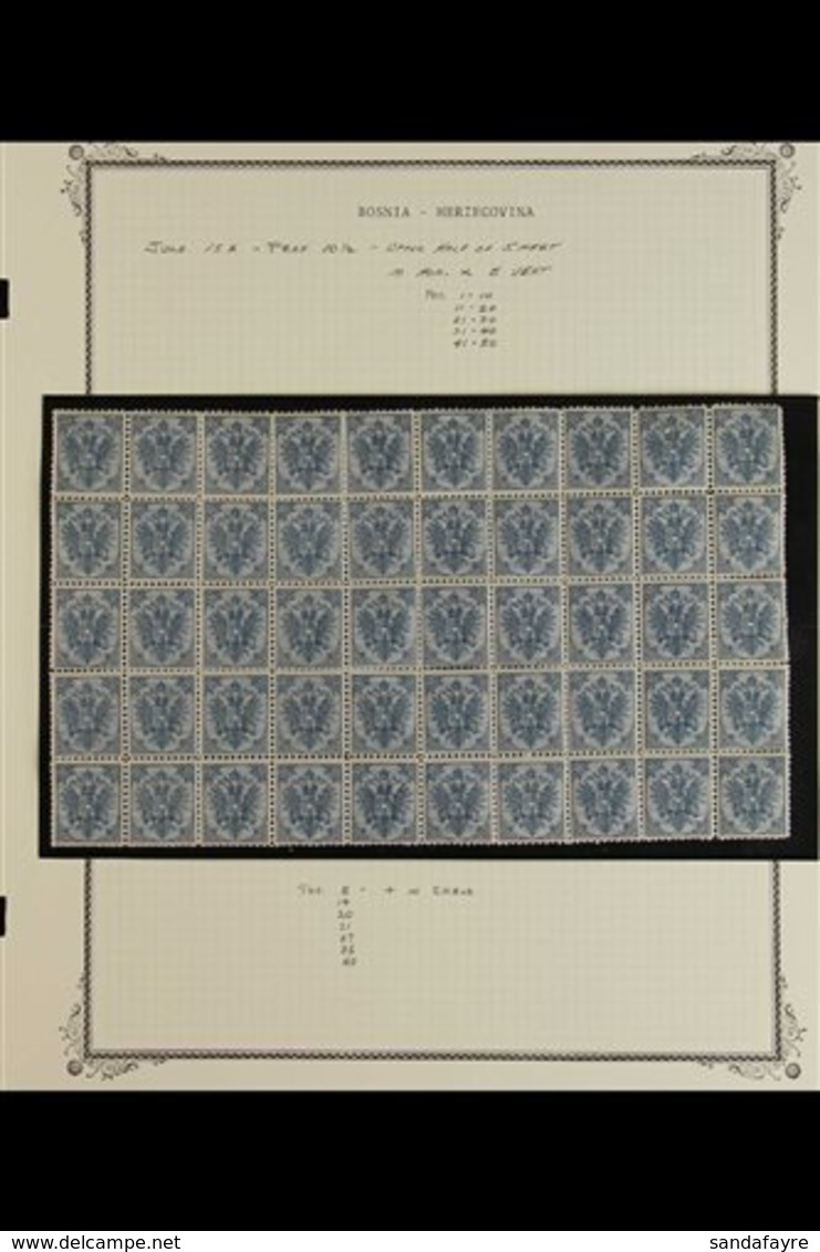 BOSNIA AND HERZEGOVINA  1895-99 10k Blue Typographed Perf 10½ (Michel 5 II A, SG 126), Fine Mint POSITIONAL BLOCK Of 50  - Autres & Non Classés