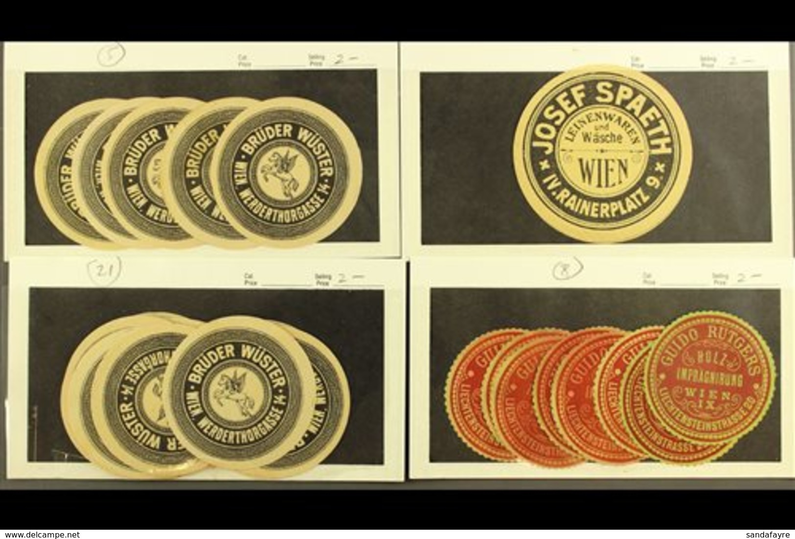 LETTER SEAL LABELS  Early 20th Century Accumulation Of Unused Wien (Vienna) Private Company Circular Letter Seals In Dea - Andere & Zonder Classificatie