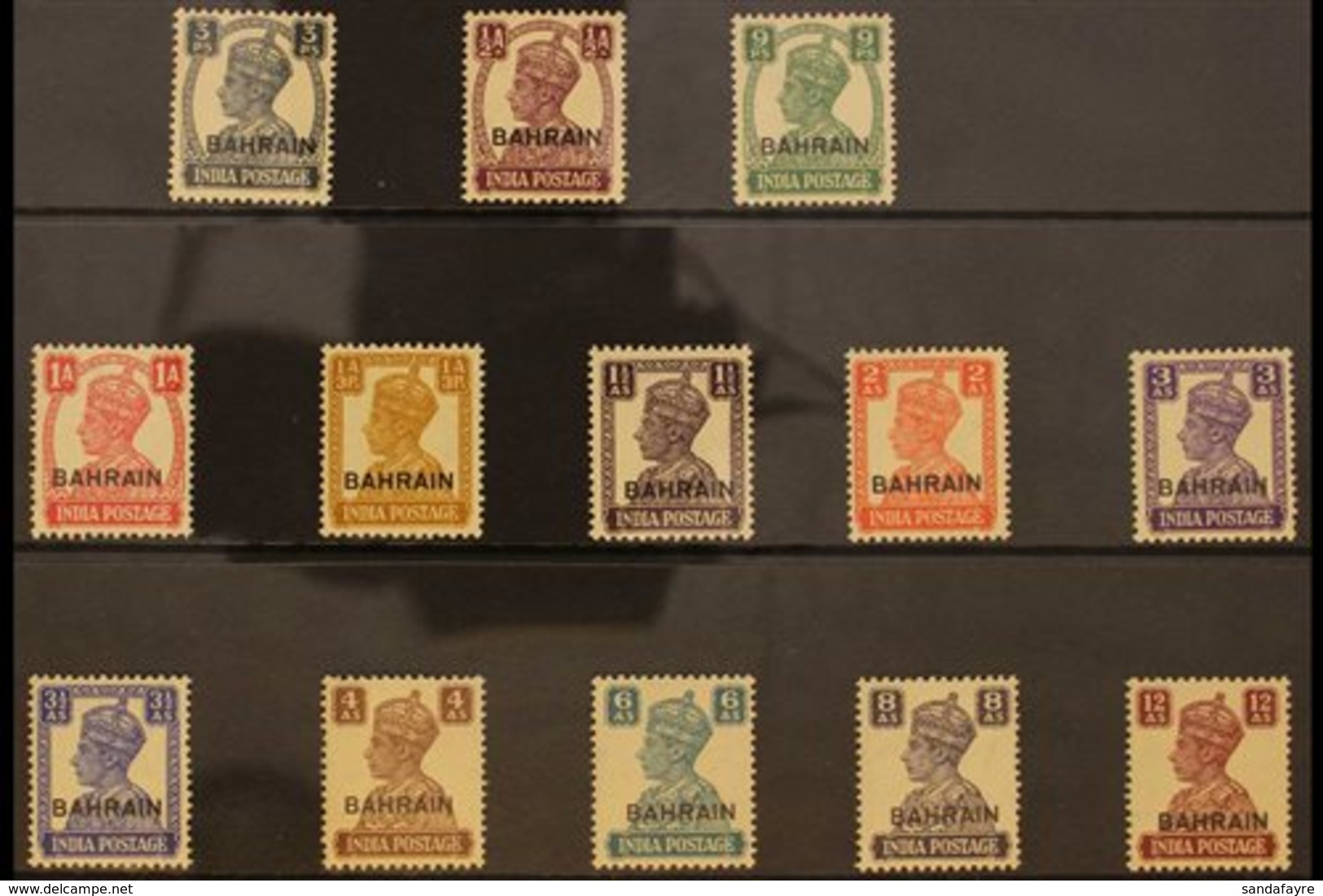 1942-45  KGVI India Stamps, White Background Opt'd "BAHRAIN" Complete Set, SG 38/50, Fine Mint (13 Stamps) For More Imag - Bahrain (...-1965)