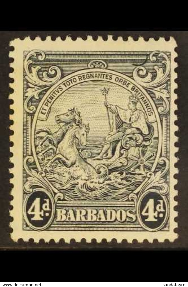 1938  4d Black Badge Of The Colony, Curved Line At Top Right, SG 253b, Fine Mint. For More Images, Please Visit Http://w - Barbades (...-1966)