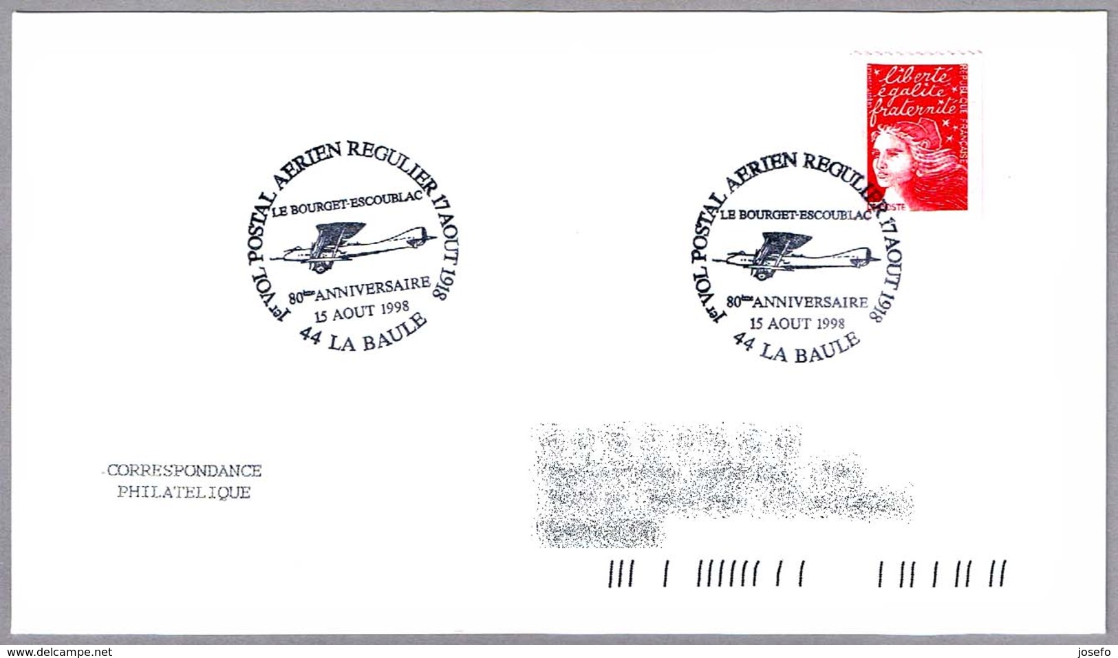 80 ANIV. PRIMER CORREO POSTAL REGULAR LA BOURGET-ESCOUBLAC. La Baule 1998 - Correo Postal