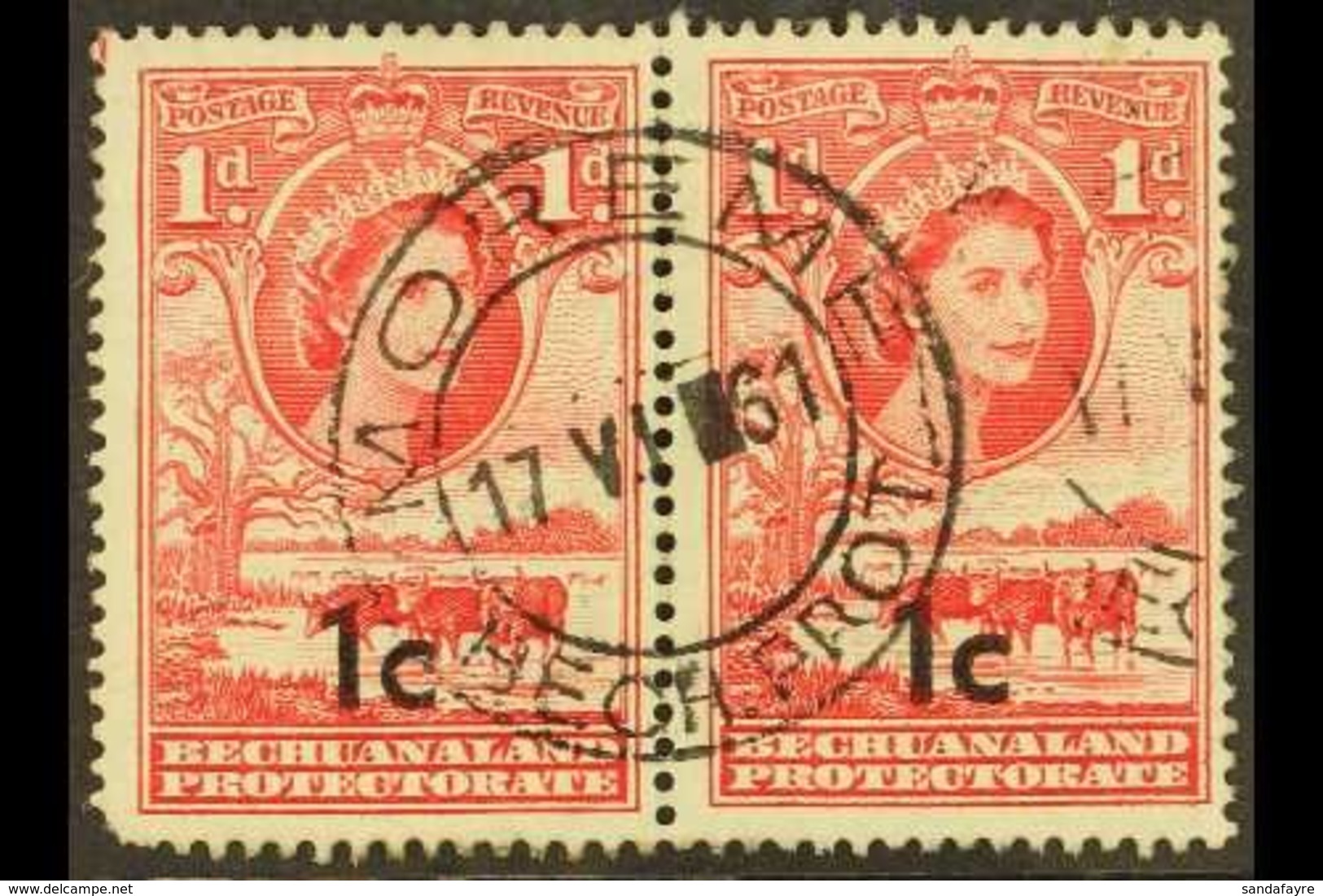 POSTMARK  1961 1c On 1d Type I Pair, SG 157, Clear & Full Strike Of MOREME C.d.s., Office Only Open Between 1958-68. For - Otros & Sin Clasificación