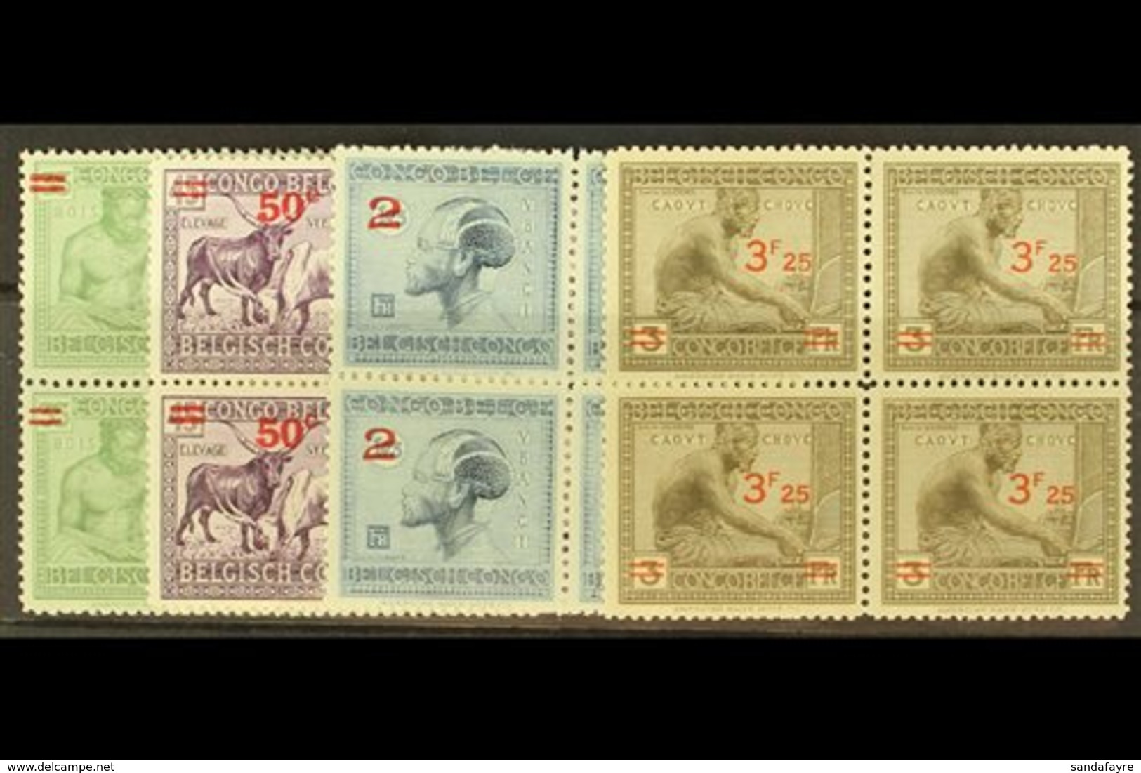 BELGIAN CONGO  1931-32 Surcharges Set, COB 159/161A, In Fine Never Hinged Mint Blocks Of Four. (16 Stamps) For More Imag - Other & Unclassified