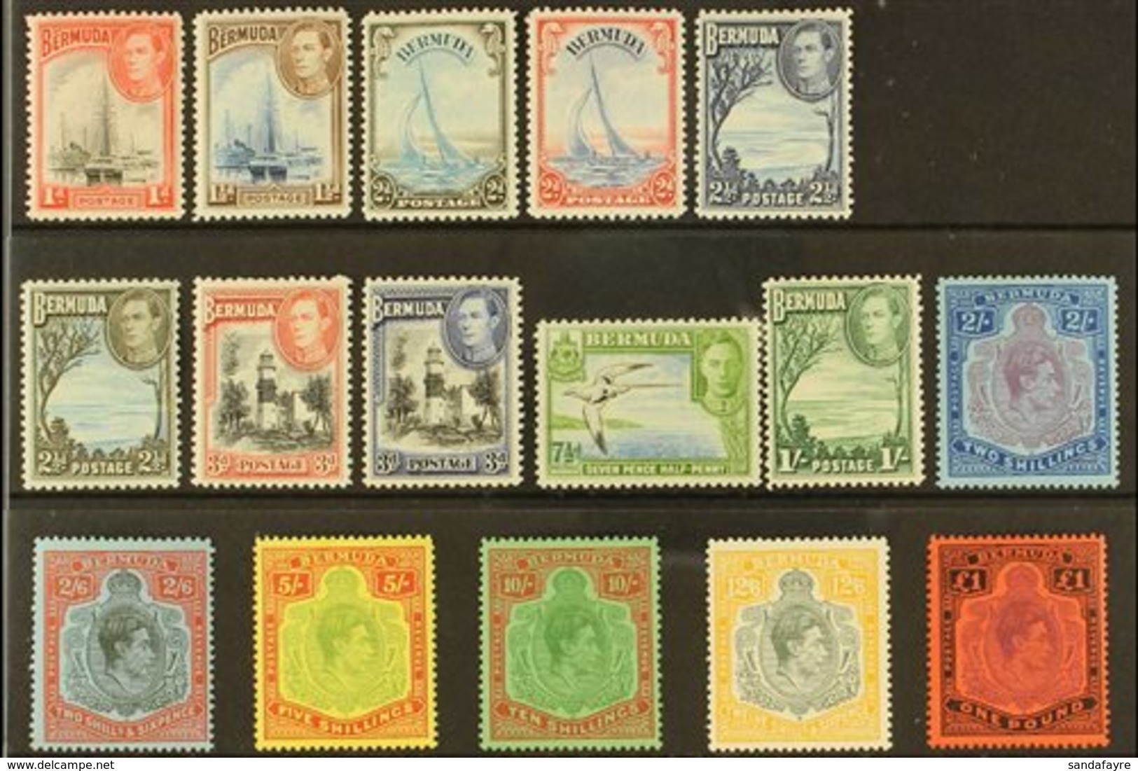 1938-52  KGVI Definitive Set, SG 110/121d, Very Fine Mint (16 Stamps) For More Images, Please Visit Http://www.sandafayr - Bermudes