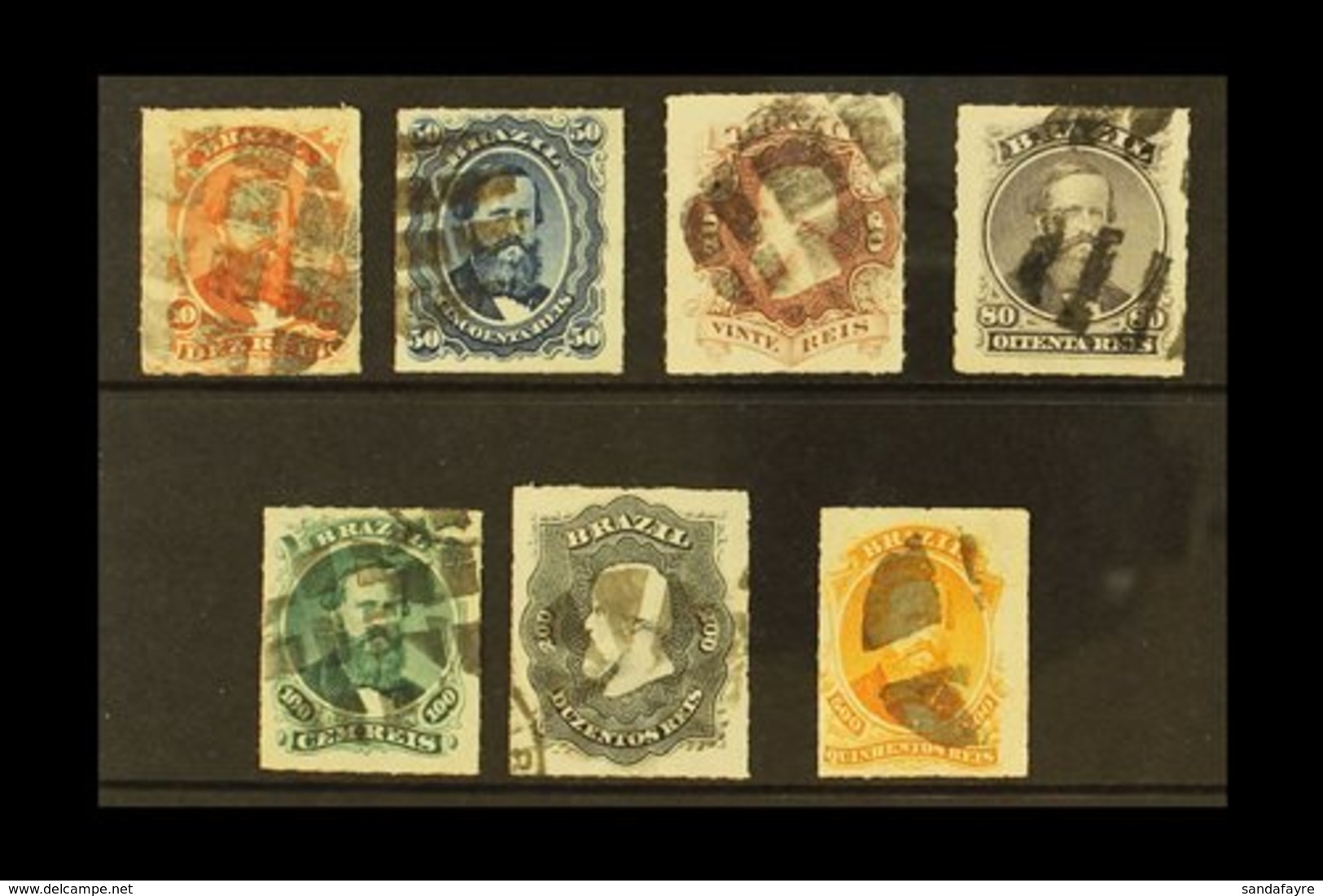 1876-77  Dom Pedro Rouletted Complete Set (Scott 61/67, SG 50/56), Fine Used, Fresh. (7 Stamps) For More Images, Please  - Other & Unclassified