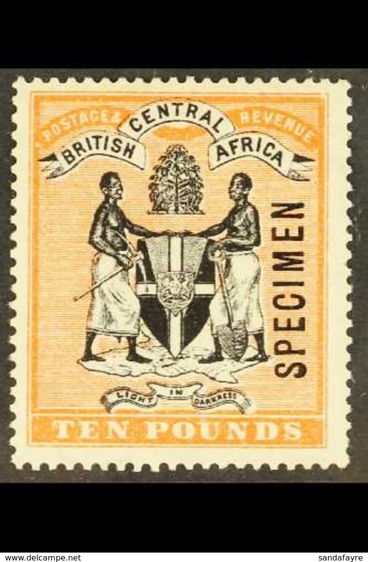 1896  £10 Black & Orange, SPECIMEN Opt, SG 41s, Very Fine Mint For More Images, Please Visit Http://www.sandafayre.com/i - Nyassaland (1907-1953)