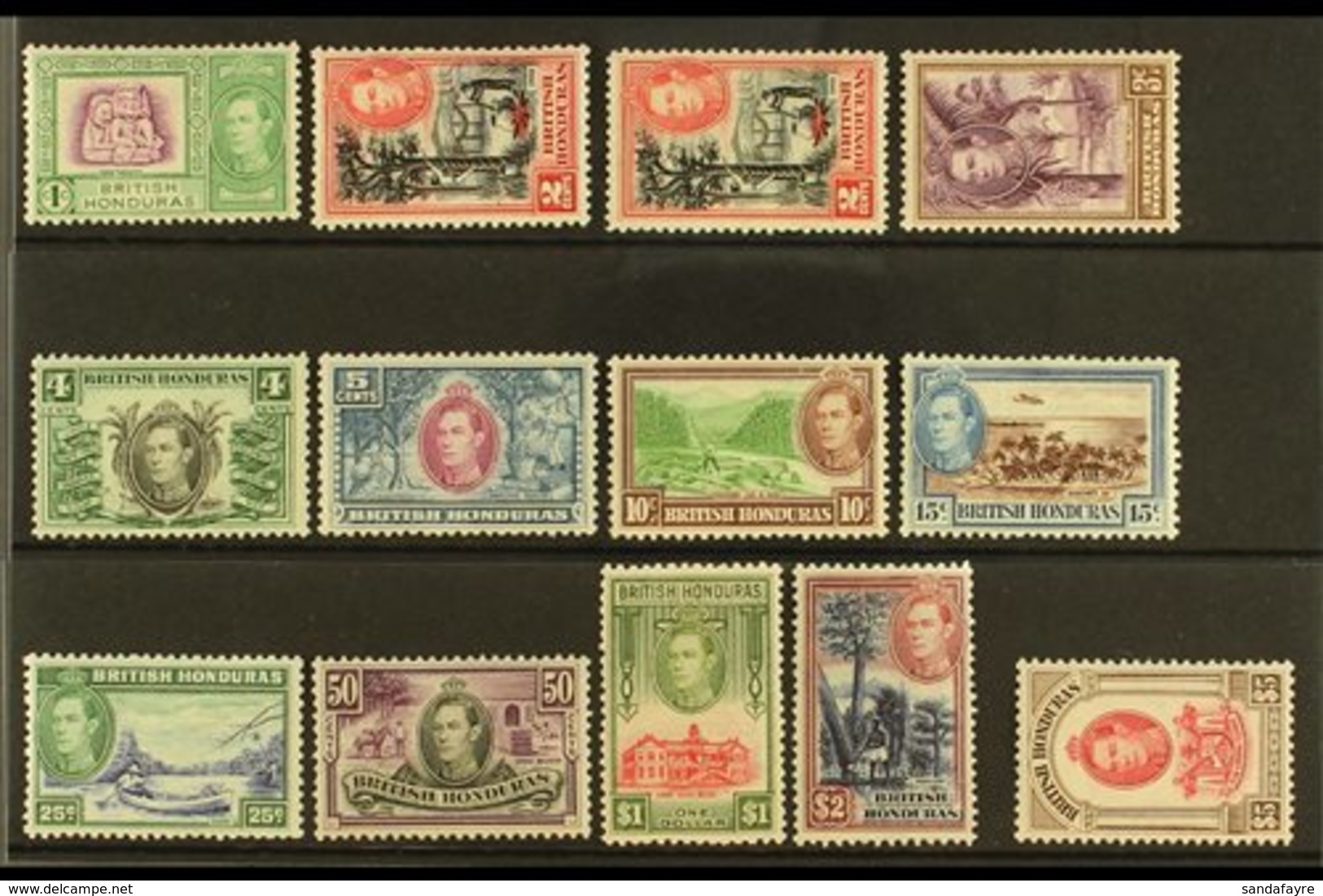 1938-47  Pictorials Complete Set Inc Both 2c Perforation Types, SG 150/61 & 151a, Very Fine Mint, Fresh. (13 Stamps) For - Honduras Británica (...-1970)