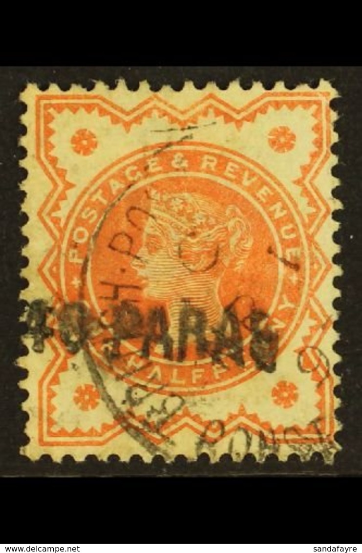 1893  40pa On ½d Vermilion, SG 7, Bearing Broken "S" Variety, Dated March 1st, Very Fine Used. For More Images, Please V - Levant Britannique