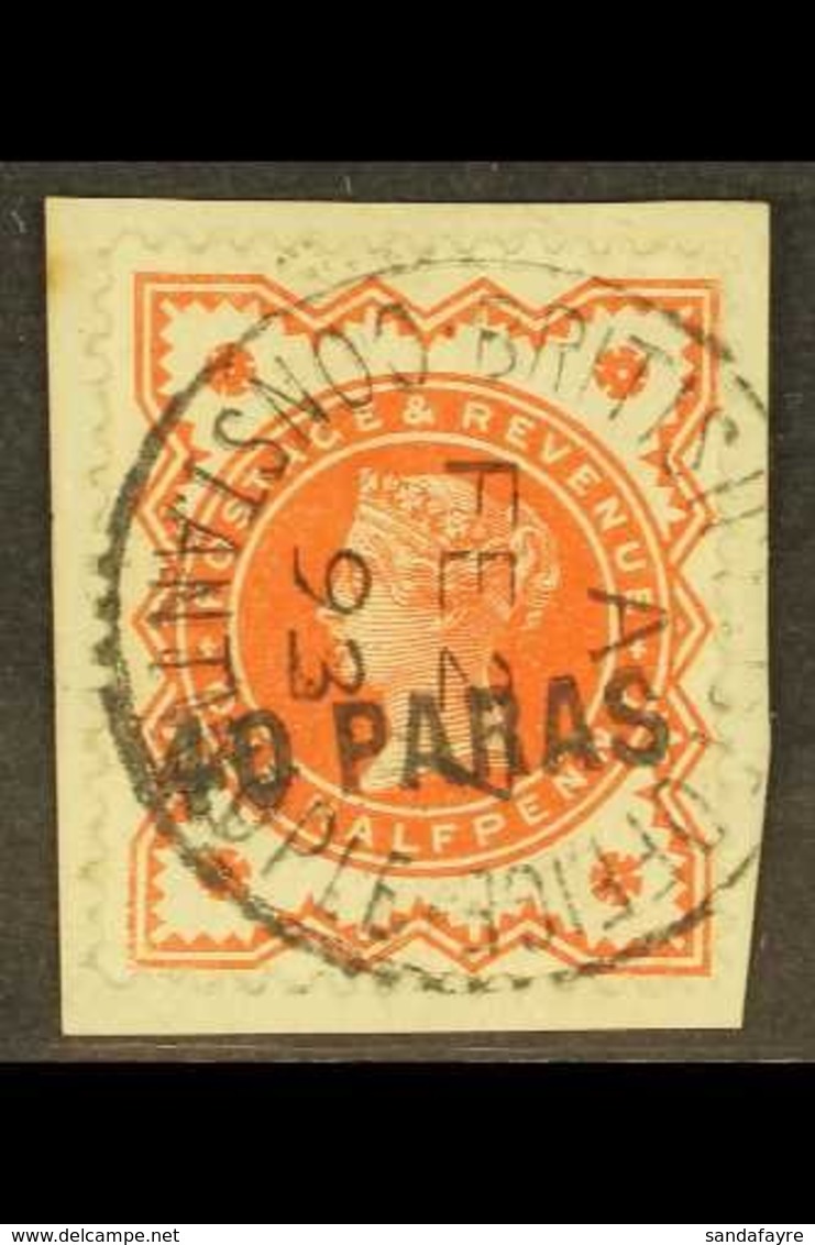 1893  40pa On ½d Vermilion, SG 7, Very Fine Used On Piece With "broken S", Showing Almost Complete Constantinople Fe 27  - Levante Británica