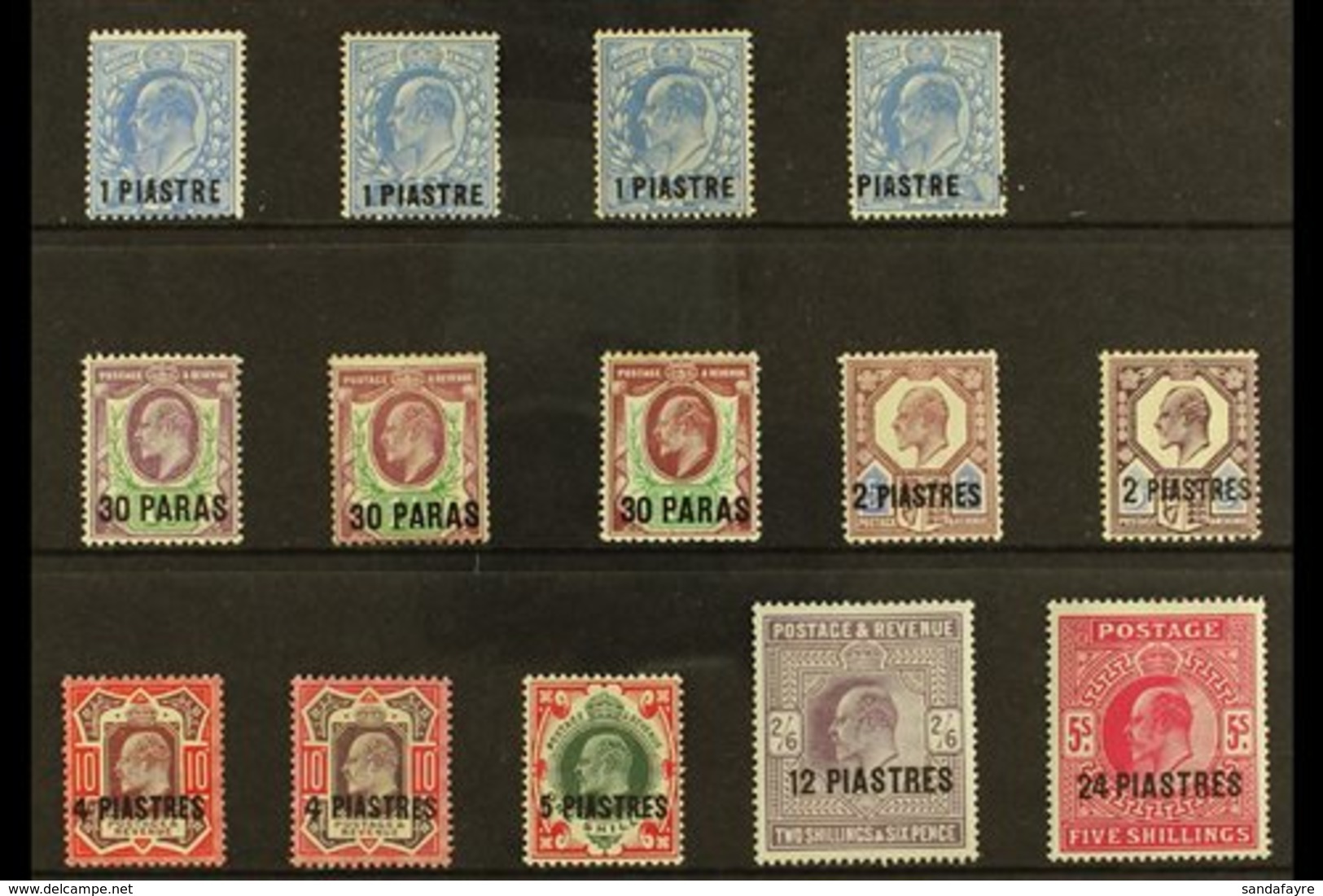 TURKISH CURRENCY  1911-13 KEVII Set With Some Perforation & Shade Variants Plus 30pa On 1½d With "surcharge Double, One  - Levante Britannico