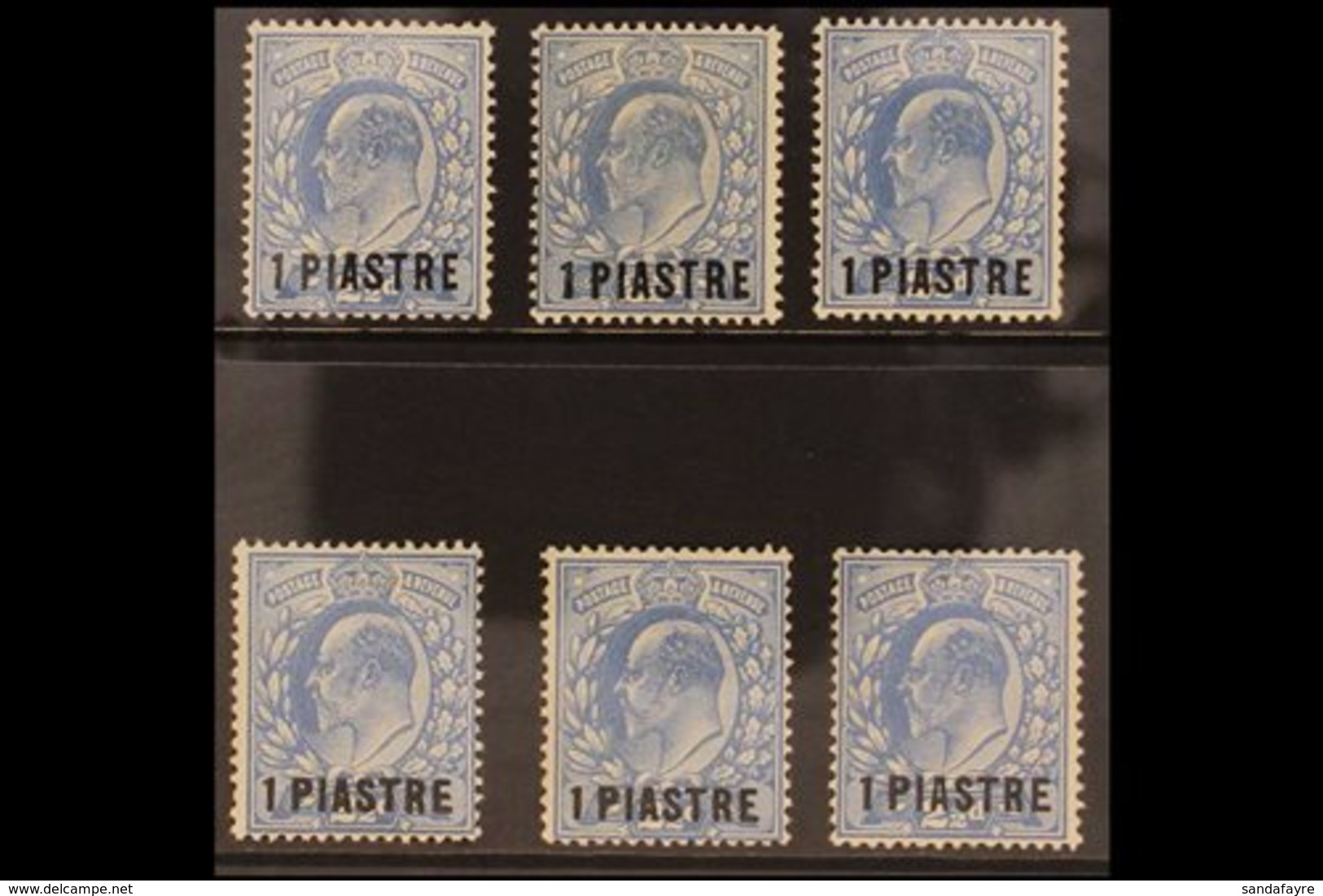 TURKISH CURRENCY  1911 - 13 1pi Surcharges On 2½d Blue, SG 25/25a, 26/26a, 27/27a, 28, Fine To Very Fine Mint. (6 Stamps - Levante Británica