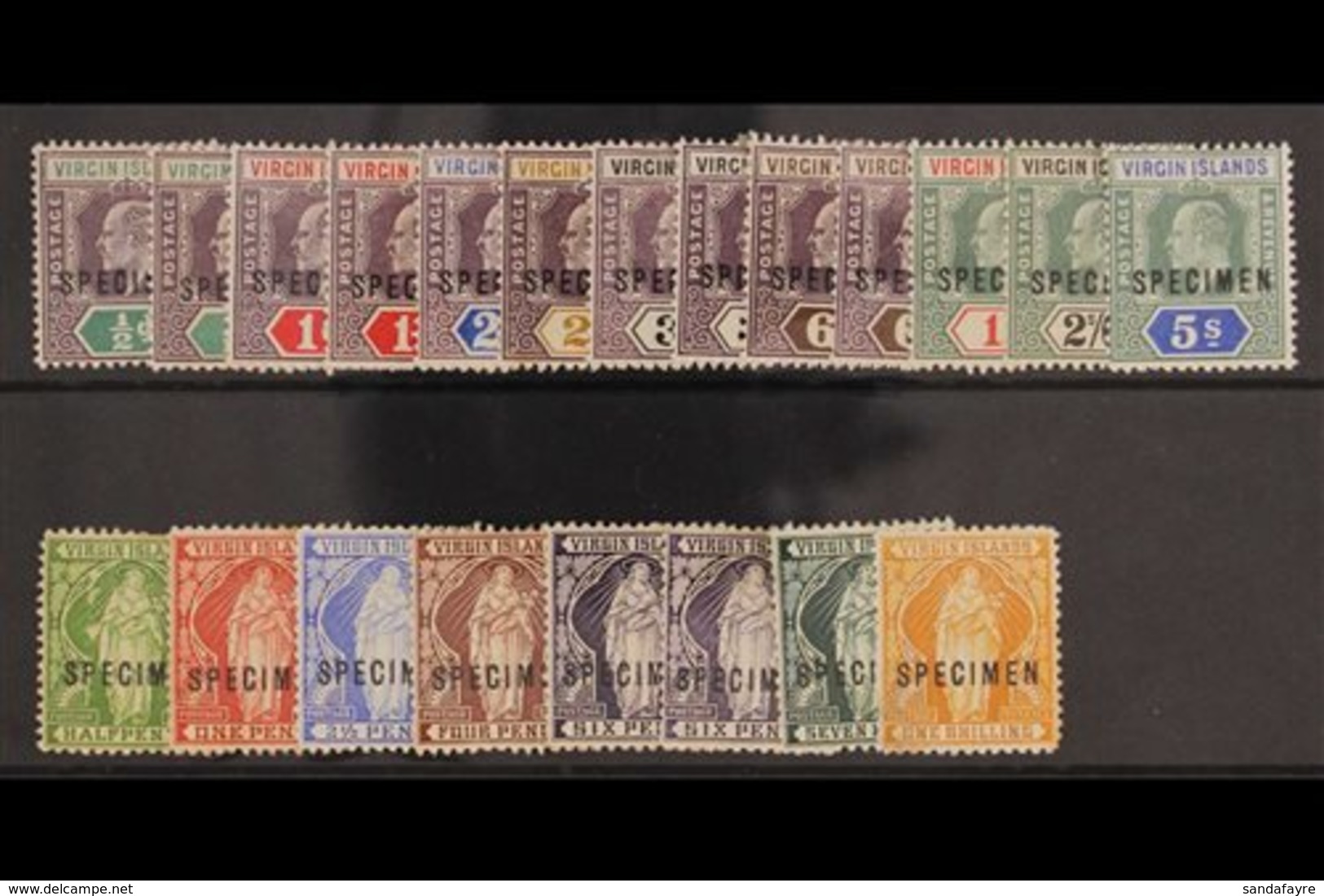 SPECIMENS  1899 Virgin Set To 1s With Additional 6d Shade And 1904 Ed VII Set To 5s With Additional Values Overprinted " - Iles Vièrges Britanniques