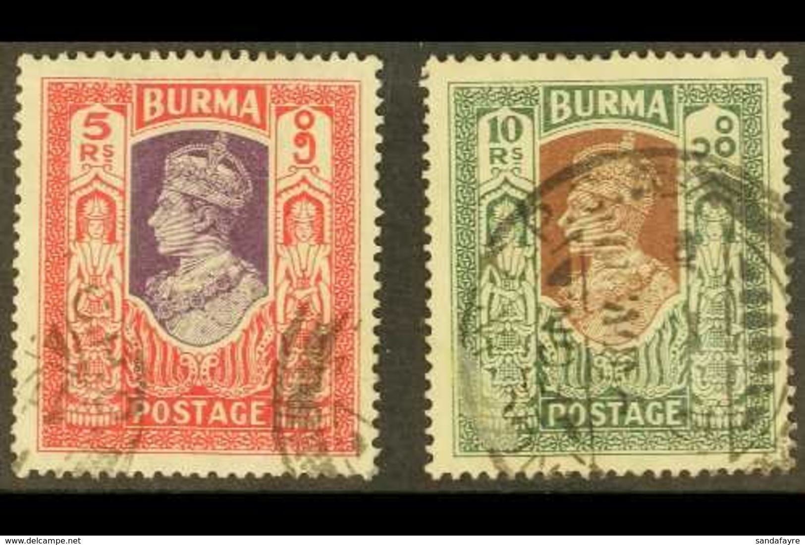 1938-40  5r And 10r Top Values, SG 32/33, Very Fine Used (2 Stamps) For More Images, Please Visit Http://www.sandafayre. - Birmanie (...-1947)