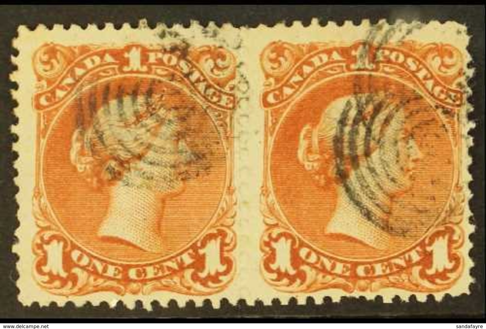 1868-71  1c Red-brown Large Queen, SG 55, Horizontal Pair With Neat Target Cancels. For More Images, Please Visit Http:/ - Other & Unclassified