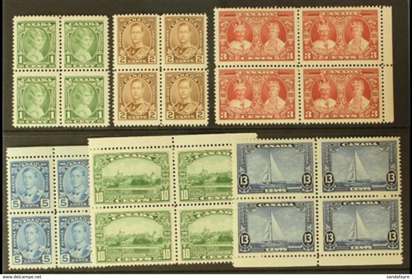 1935 SILVER JUBILEE  Complete Set, SG 335/40, As Very Fine Mint (upper Stamps) / Nhm (lower Stamps) Blocks Of 4. Lovely  - Other & Unclassified