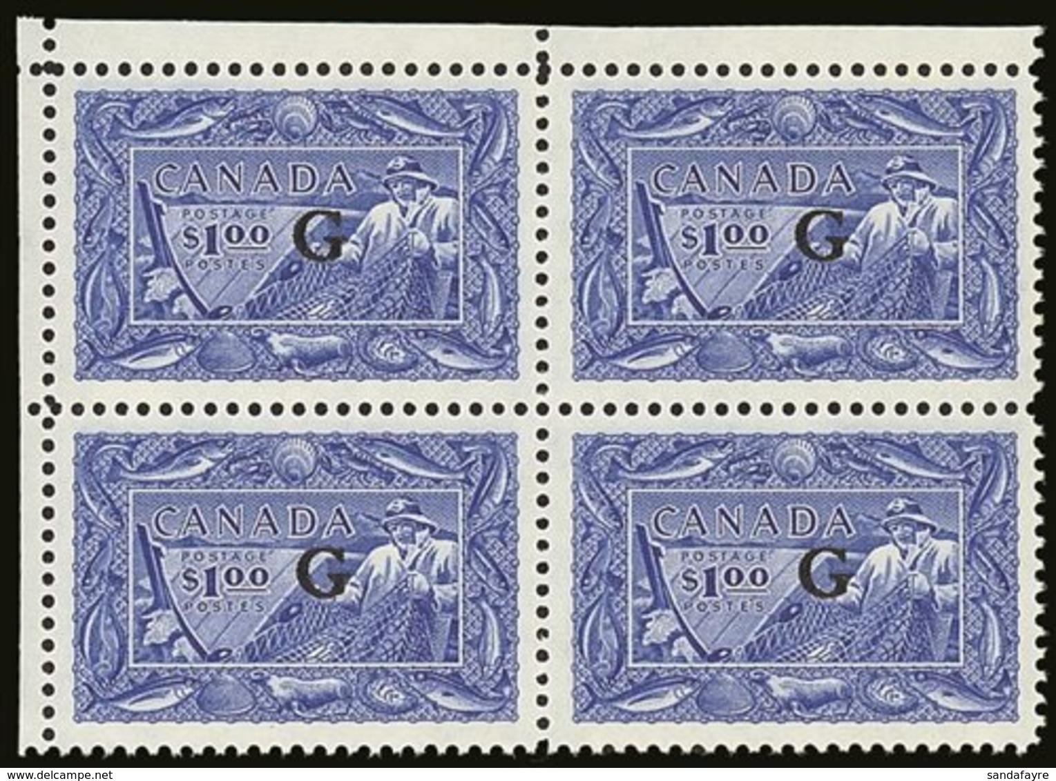 OFFICIAL  1950-51 $1 Ultramarine "G" Overprint, SG O192, Very Fine Never Hinged Mint Corner BLOCK Of 4, Very Fresh. (4 S - Otros & Sin Clasificación