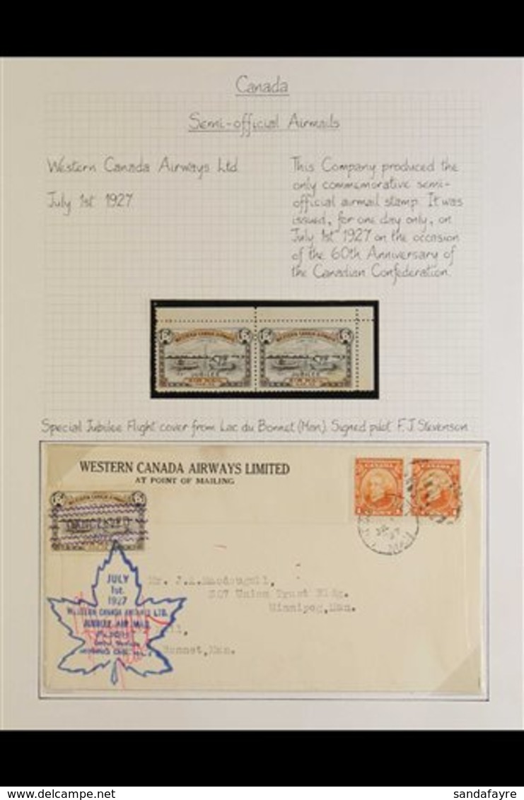 WESTERN CANADA AIRWAYS LTD  1927 Special Jubilee Flight Printed First Day Cover From Lac Du Bonnet To Winnipeg Bearing 1 - Altri & Non Classificati