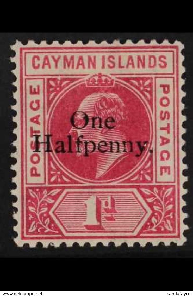 1907 VARIETY.  One Halfpenny On 1d Carmine Surcharge With SLOTTED FRAME Variety (position L 1/4), SG 17var, Very Fine Mi - Cayman Islands