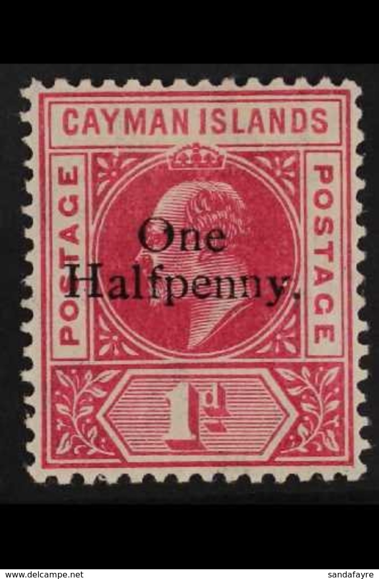 1907 VARIETY.  One Halfpenny On 1d Carmine Surcharge With SLOTTED FRAME Variety (position L 1/4), SG 17var, Very Fine Mi - Caimán (Islas)