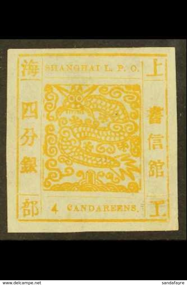 SHANGHAI MUNICIPAL POSTS  1865 4ca Yellow, Large Dragon, SG 3, Very Fine Used With Good Margins All Round. For More Imag - Sonstige & Ohne Zuordnung