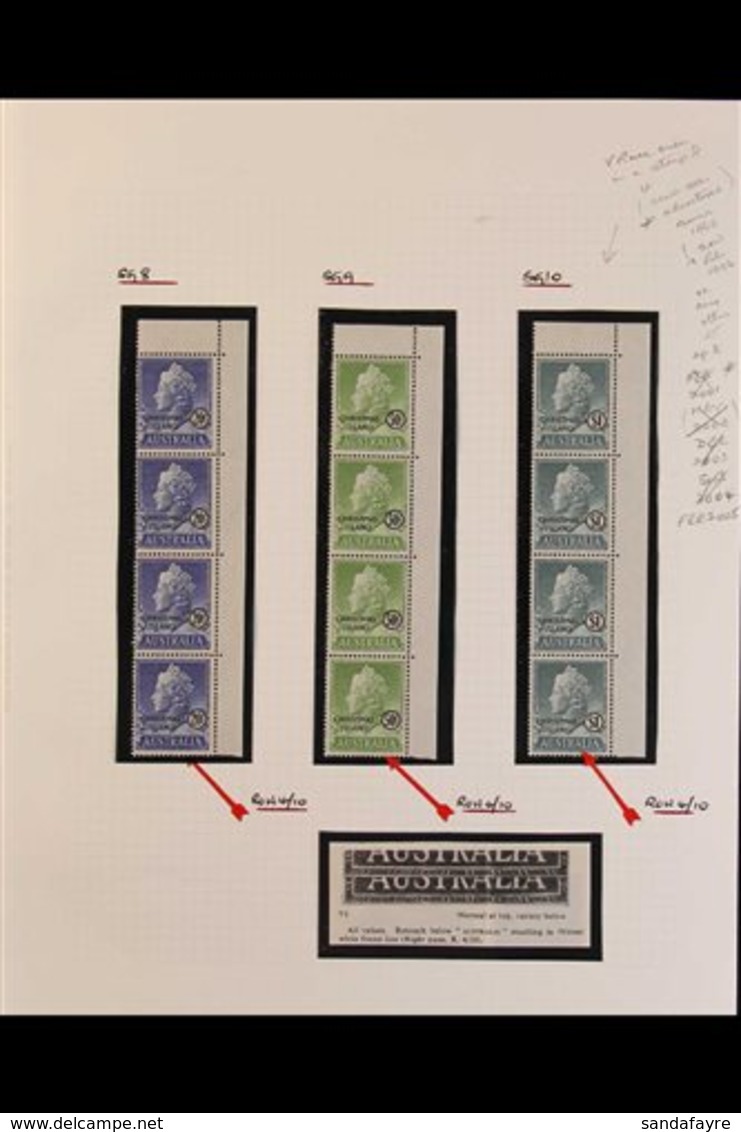 1958  Australia Overprinted Complete Set (SG 1/10) In Superb Upper Right Corner Vertical Strips Of Four (all Stamps Neve - Christmaseiland