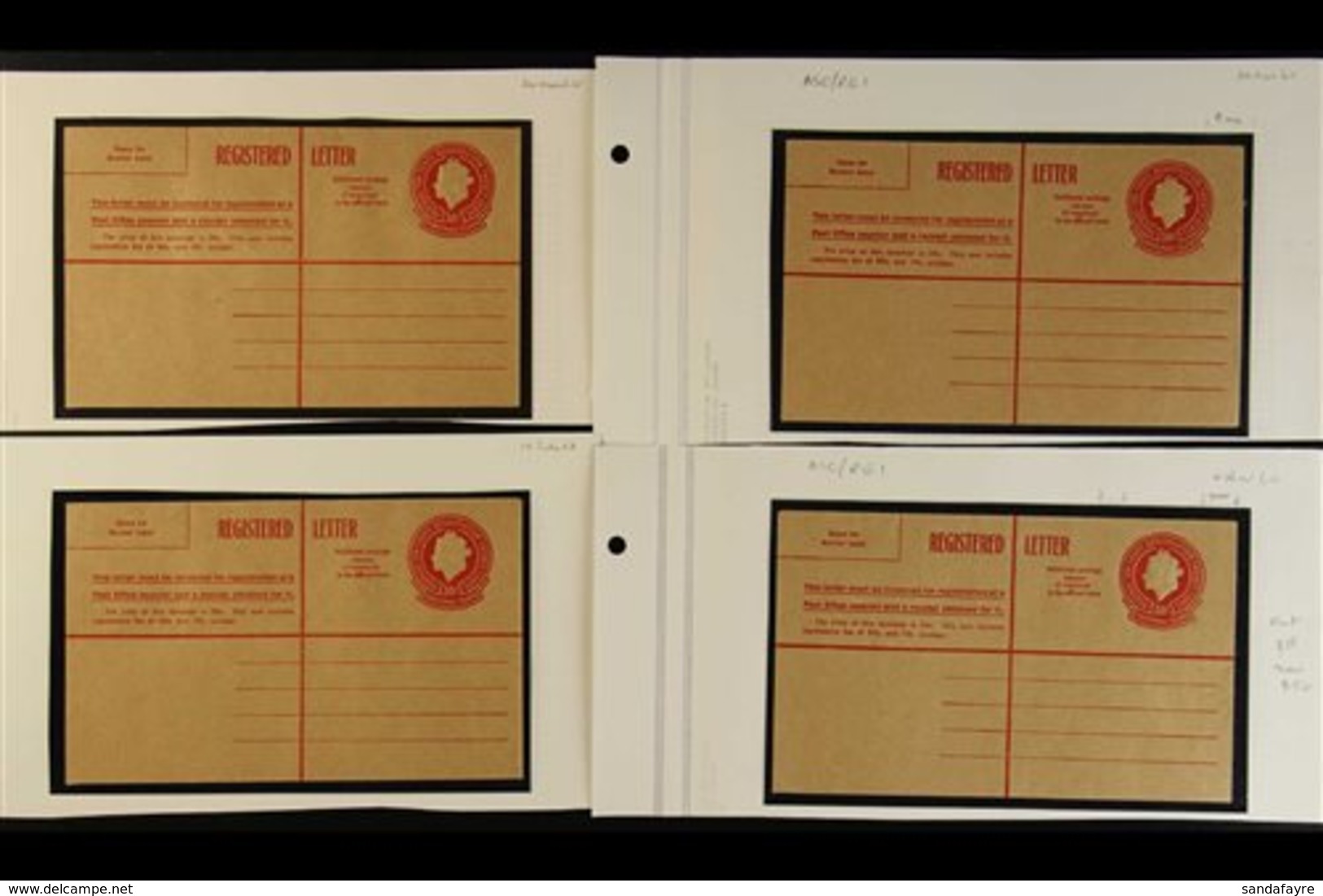 POSTAL STATIONERY - REGISTERED ENVELOPES  1959-1972 Very Fine Unused Collection. With 1959 30c QEII (9, Various Printing - Christmaseiland