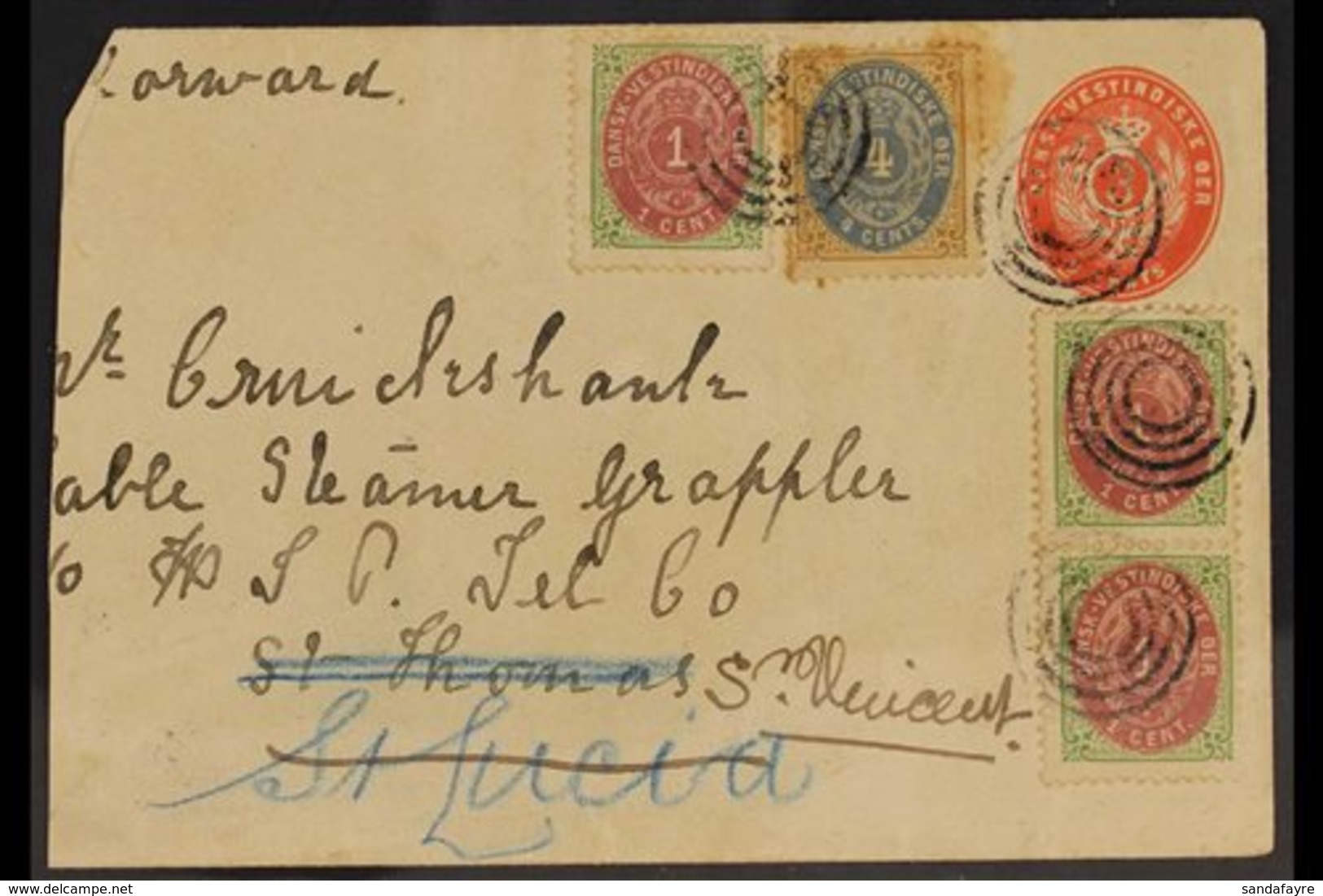 1898 RE-DIRECTED COVER  1877-78 3c Stationery Envelope Uprated With 1c Pair, Additional 1c, And 4c, These All Tied By Co - Deens West-Indië