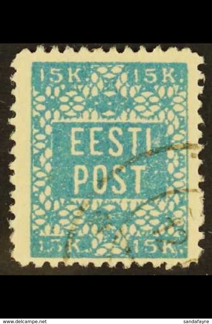 1918  15k Greenish Blue, Perf 11½, Mi 2A, Very Fine Used. For More Images, Please Visit Http://www.sandafayre.com/itemde - Estland