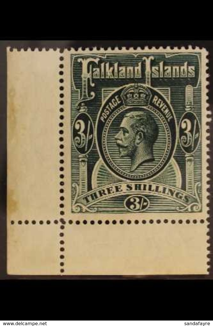 1912  3s Slate Green, Wmk MCA, Geo V, SG 66, Very Fine NHM Corner Copy. For More Images, Please Visit Http://www.sandafa - Falklandeilanden