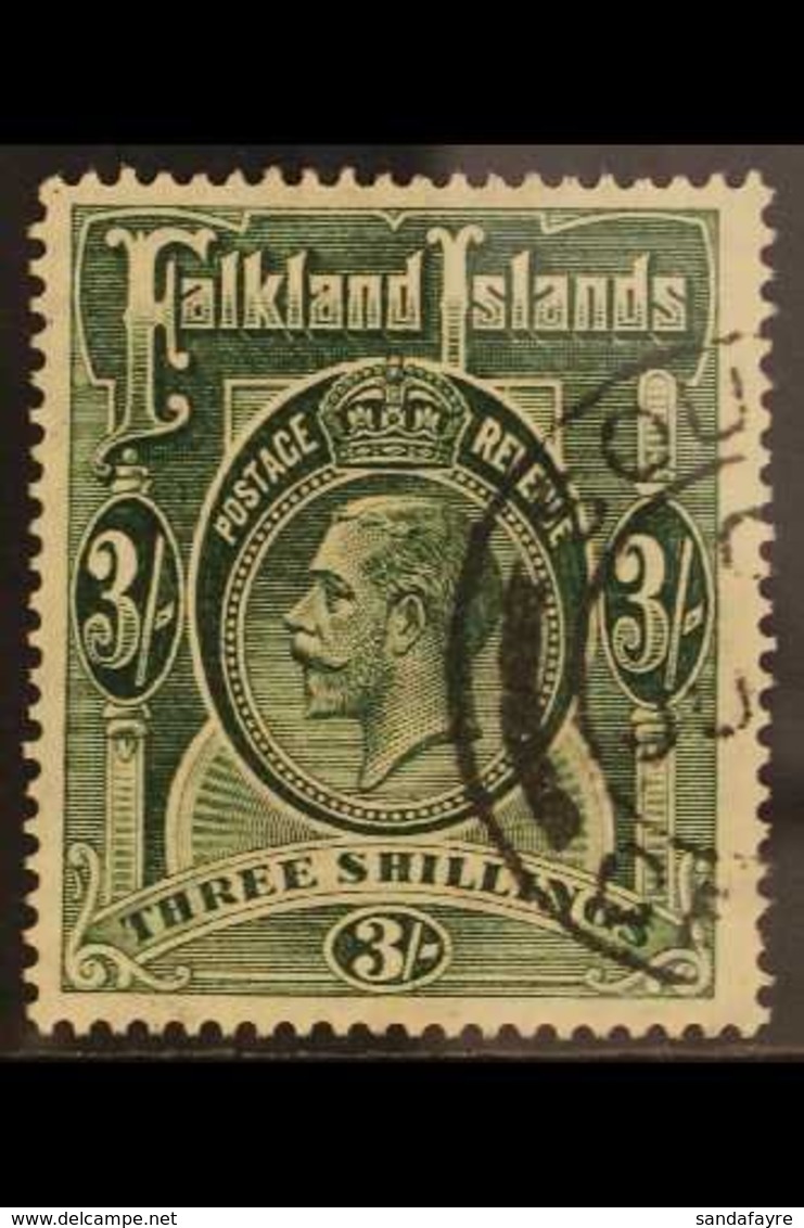 1921  3s Slate Green, Wmk Script, SG 80, Very Fine Used, South Georgia Cds. For More Images, Please Visit Http://www.san - Islas Malvinas