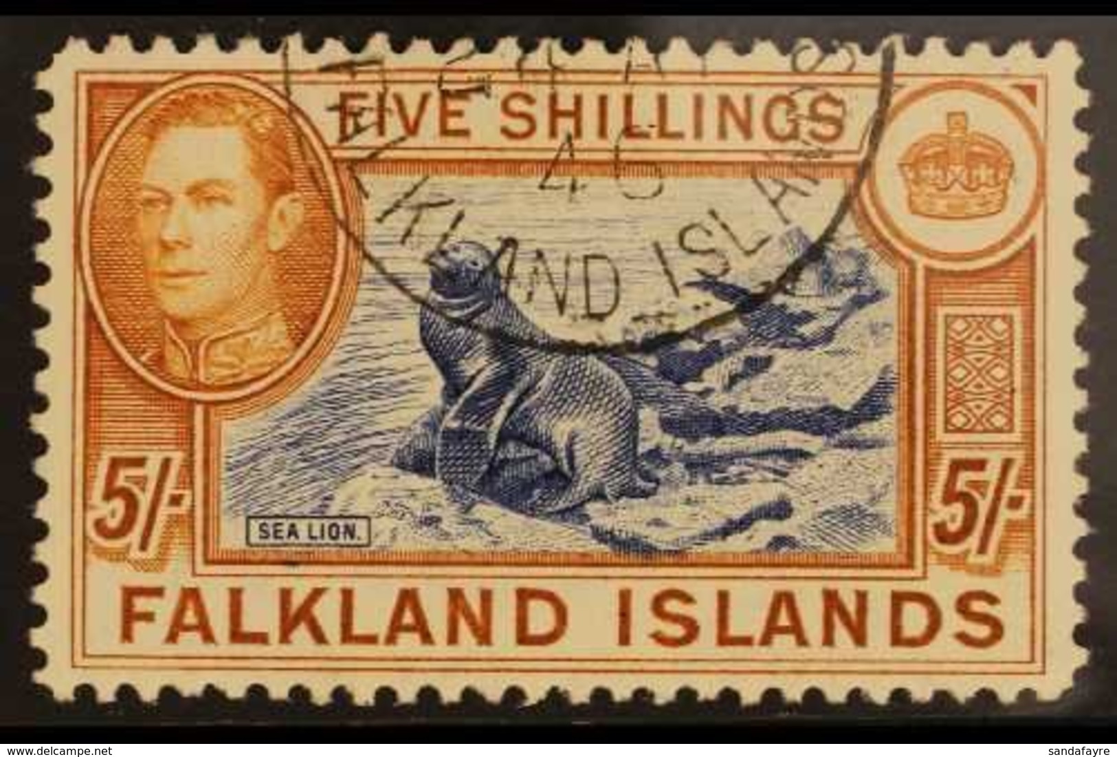 1938-50  5s Indigo & Pale Yellow Brown, SG 161b, Very Fine Cds Used For More Images, Please Visit Http://www.sandafayre. - Falklandeilanden