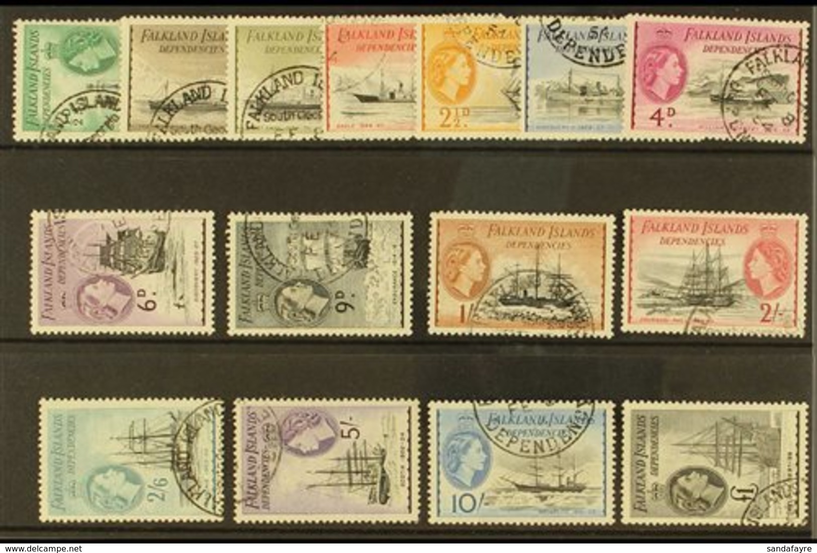 1954-62  Pictorials Complete Set, SG G26/40, Very Fine Cds Used, Fresh. (15 Stamps) For More Images, Please Visit Http:/ - Falklandinseln