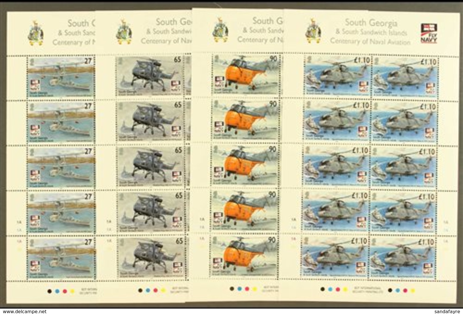 2009  Centenary Of Naval Aviation Set, SG 463/6, Sheetlets Of 10, NHM (4 Sheetlets) For More Images, Please Visit Http:/ - Islas Malvinas