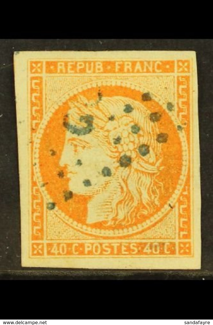 GUADELOUPE  1871 40c Orange, Ceres, Yv 13, Superb Used With Blue Dotted Lozenge "GPE" Cancel. For More Images, Please Vi - Sonstige & Ohne Zuordnung