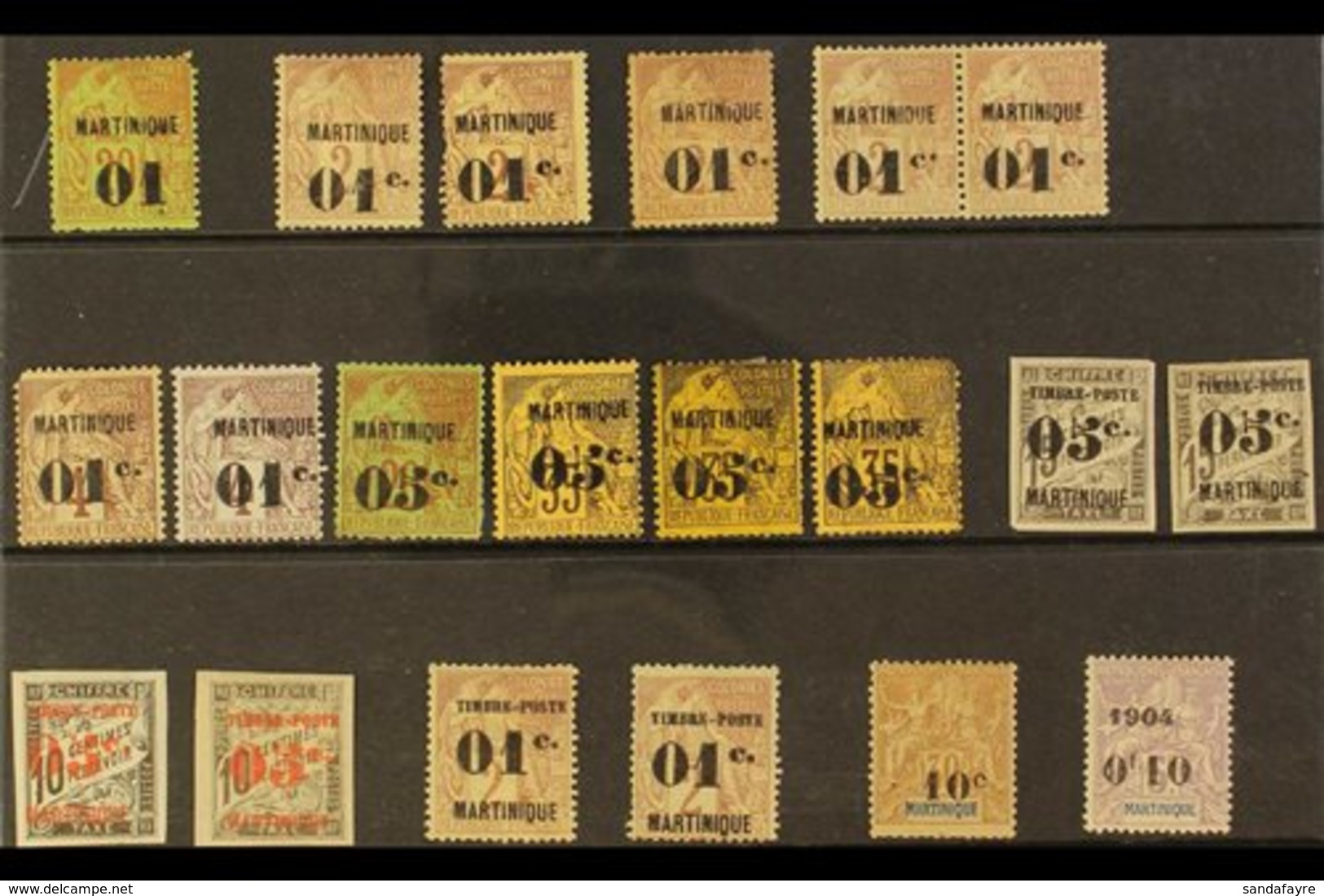 MARTINIQUE  1888-1904 MINT SELECTION On A Stock Card. A Useful Surcharged Selection Of Postal & Postage Due Issues. Some - Andere & Zonder Classificatie