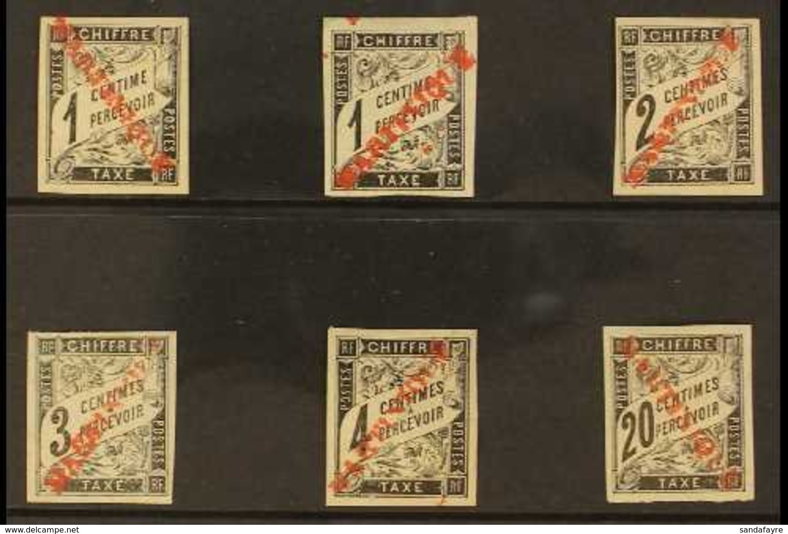 MARTINIQUE  Circa 1900. POSTAGE DUE. General Issues Bearing Red "Martinique" Diagonal Overprint Fantasy Issues Inc 1c Bl - Otros & Sin Clasificación