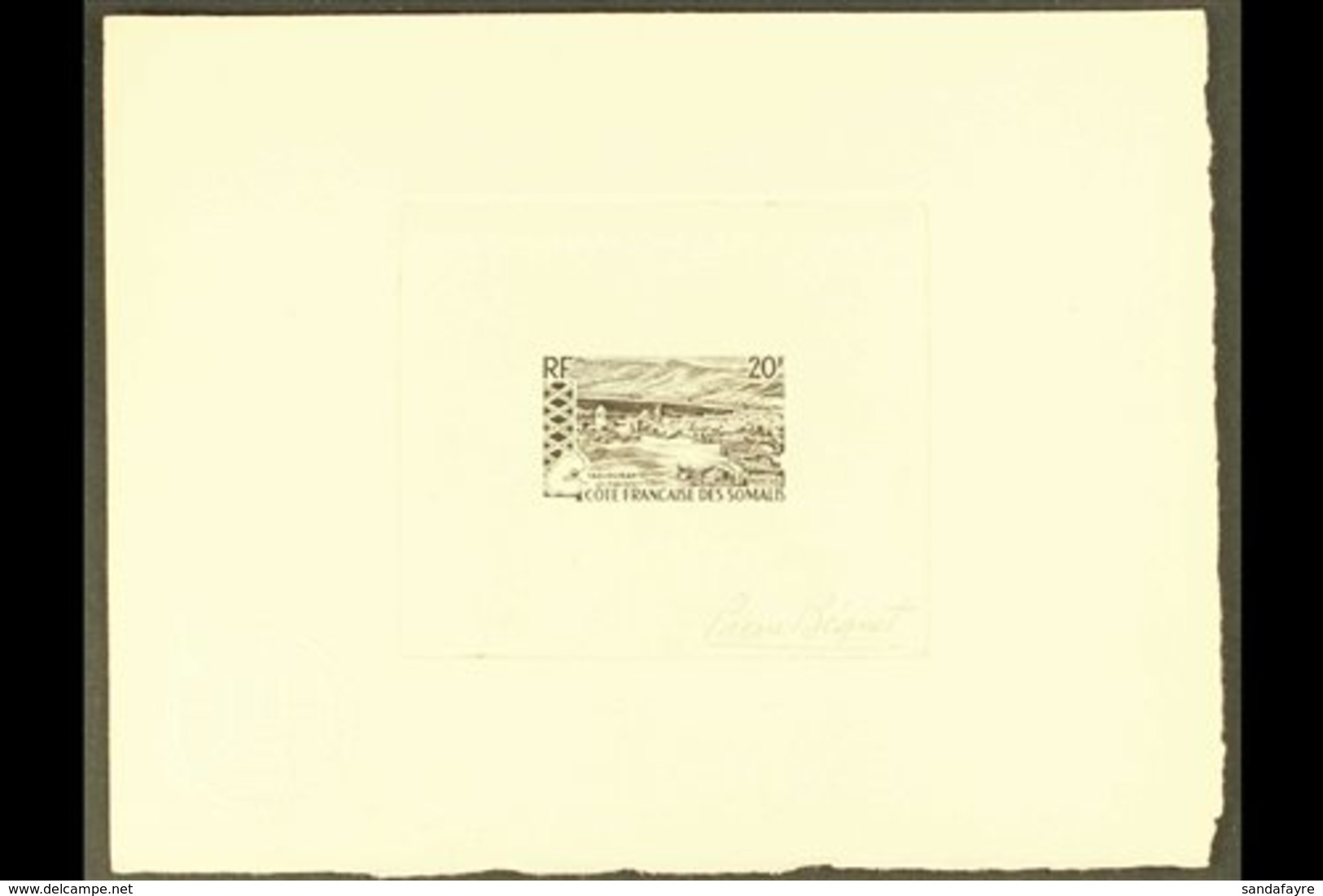 SOMALI COAST  SUNKEN DIE PROOF For The 1965 20fr "Tadjourah", As Yvert 323, But Printed In Black On Sunken Card, Signed  - Autres & Non Classés