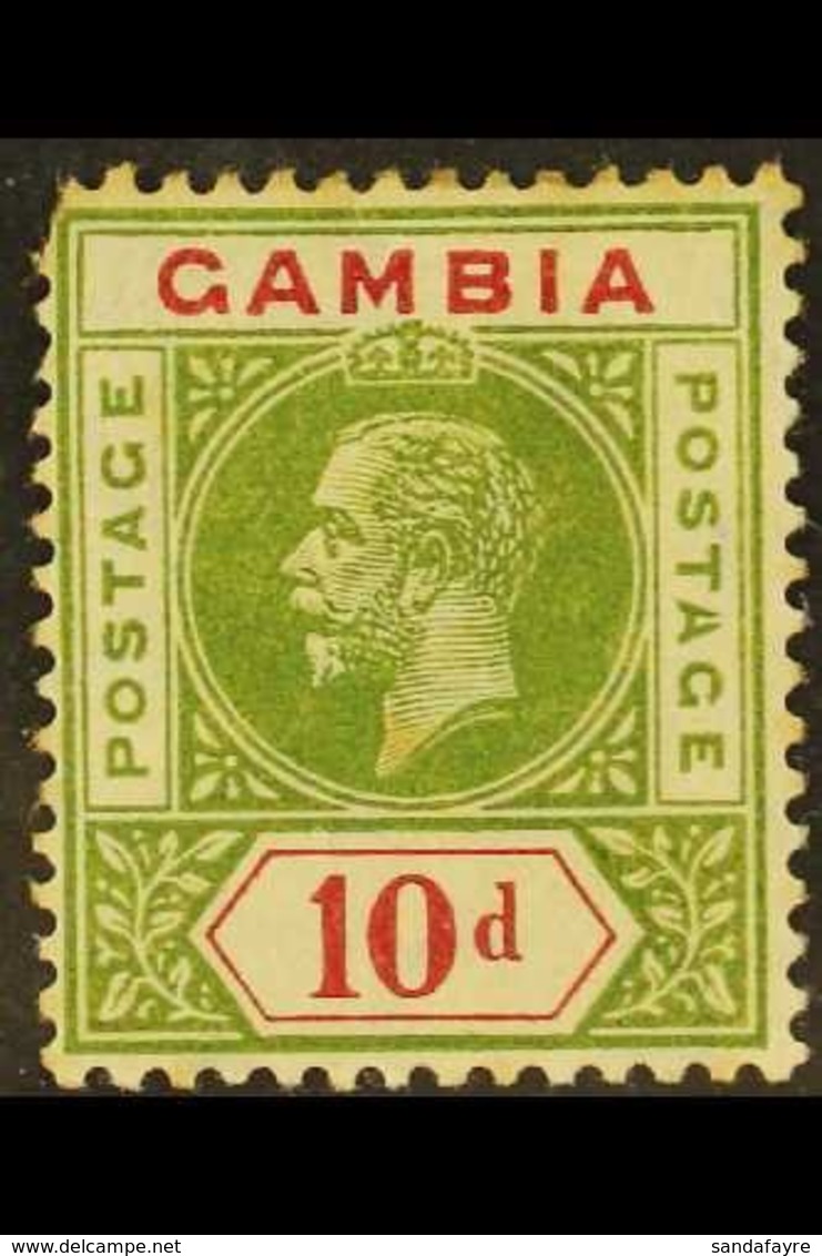 1912-22  10d Deep Sage-green & Carmine, SPLIT "A" In "POSTAGE" Variety, SG 96b, Mint, Faults Incl. Corner Perf & Toning, - Gambie (...-1964)