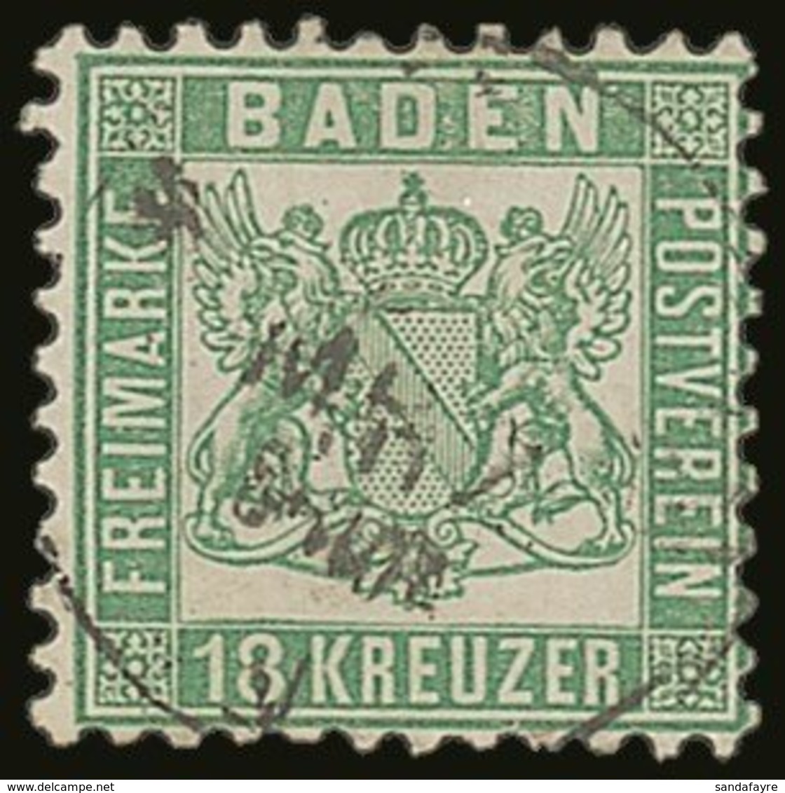 BADEN  1862 18kr Bright Green, Perf 10, Mi 21a, Very Fine Used With Neat Cds Cancel. For More Images, Please Visit Http: - Autres & Non Classés