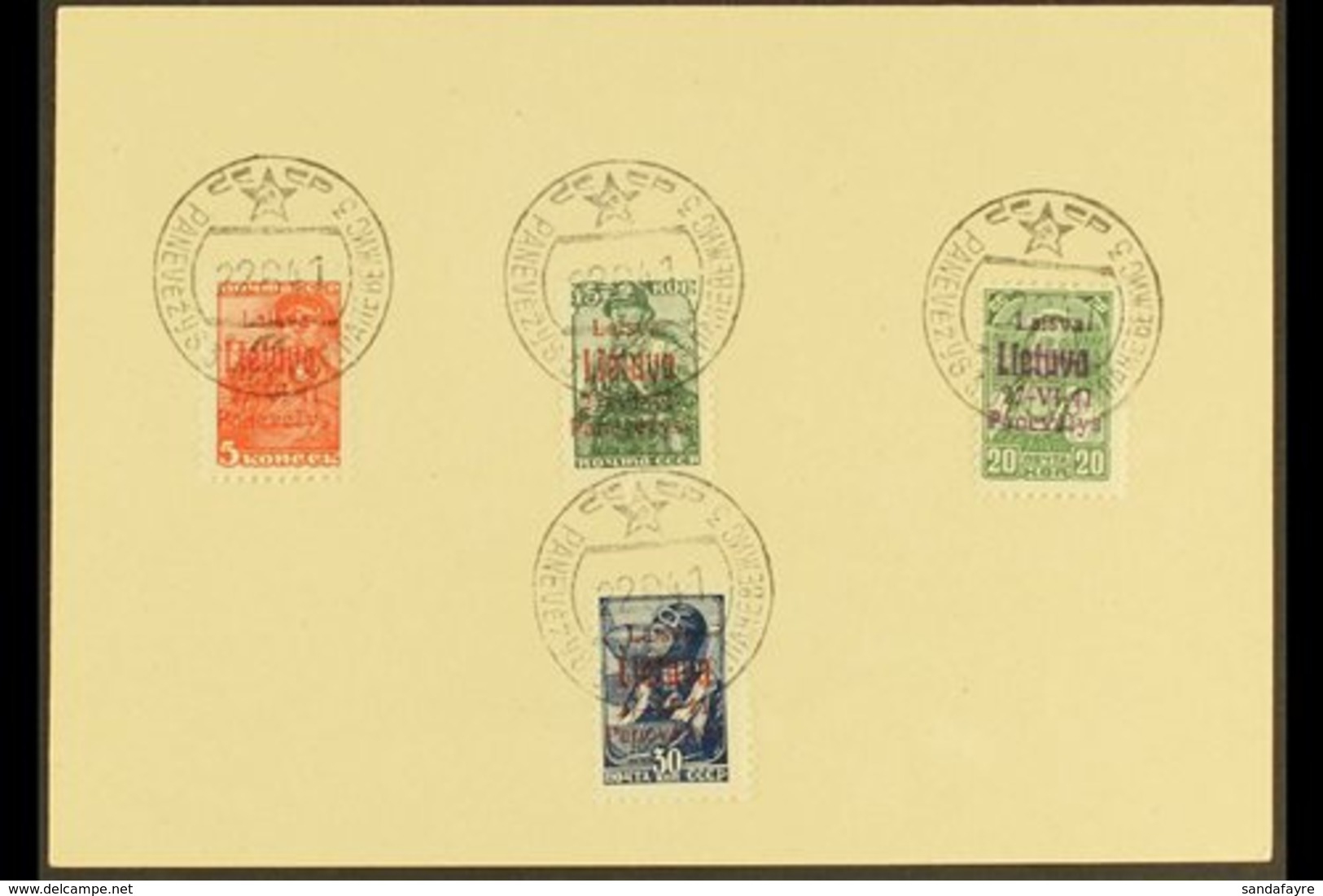 LITHUANIA  PANEVEZYS (PONEWESCH) 1941 5k, 15k & 30k With Red Overprints And 20k With Violet Overprint (Michel 4a, 6a, 7b - Autres & Non Classés