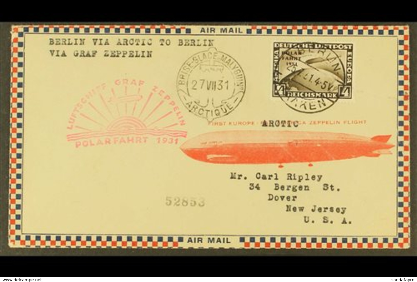 1931  GRAF ZEPPELIN POLAR FLIGHT, Superb Airmail Cover Franked Germany 1931 4Rm Polar Flight Adhesive Tied By Berlin Cds - Andere & Zonder Classificatie