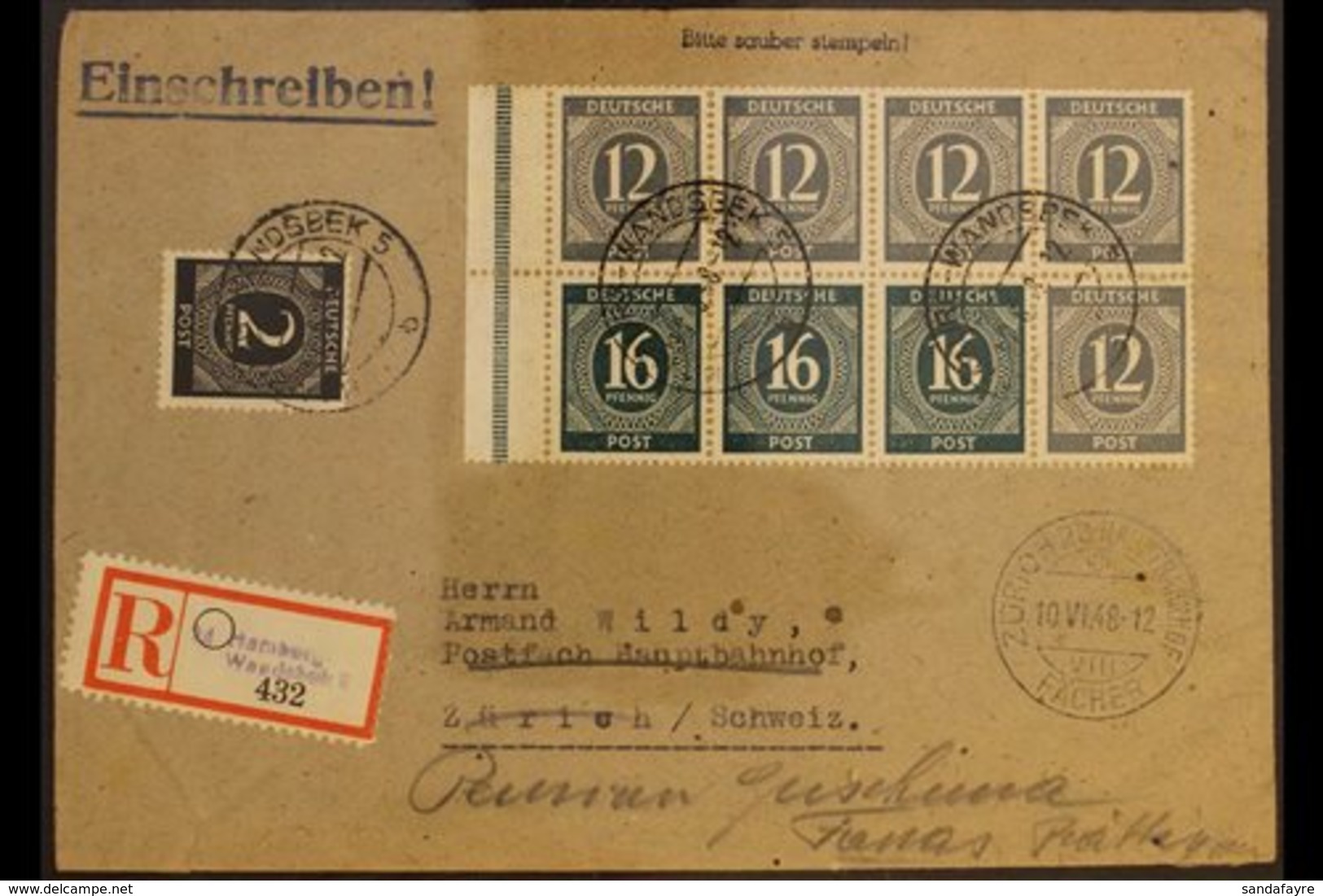GENERAL ISSUES  1948 (2 June) Registered Re-directed Cover Addressed To Switzerland, Bearing 1946 Numerals Complete Book - Sonstige & Ohne Zuordnung