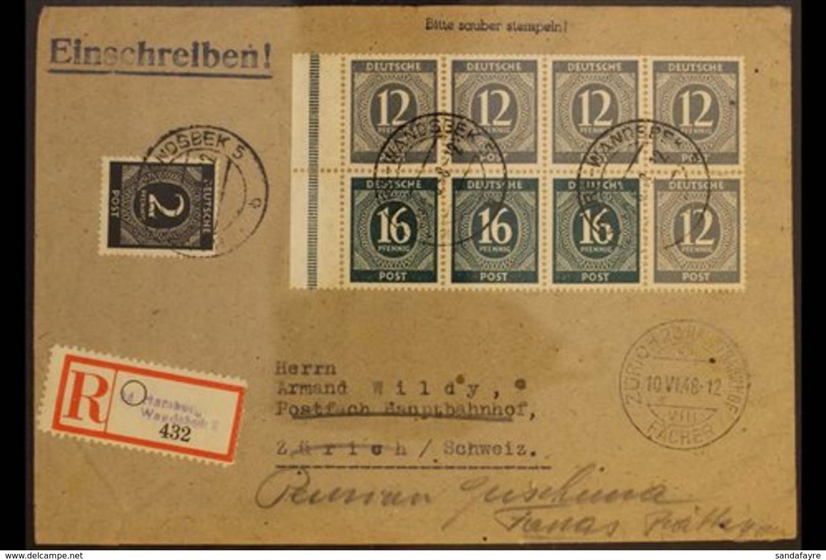 GENERAL ISSUES  1948 (2 June) Registered Re-directed Cover Addressed To Switzerland, Bearing 1946 Numerals Complete Book - Otros & Sin Clasificación