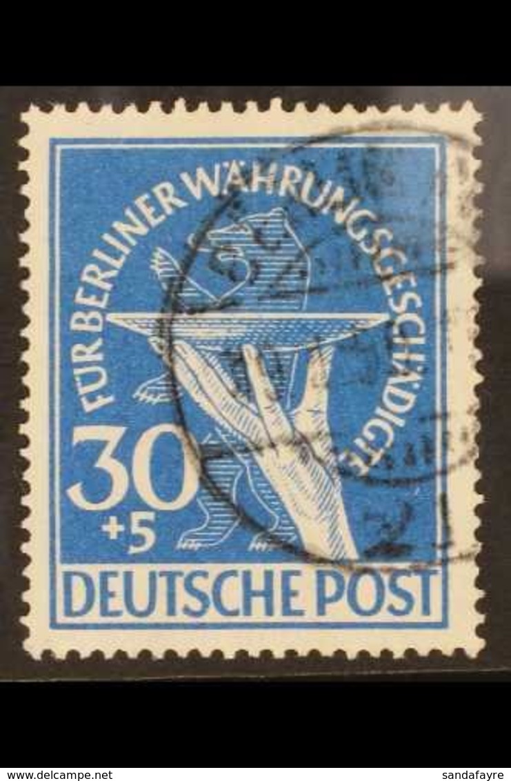 1949  30pf Blue Berlin Relief Fund PLATE FLAW, Michel 70 I, Fine Cds Used, Fresh & Scarce, Signed Georg Buhler. For More - Other & Unclassified