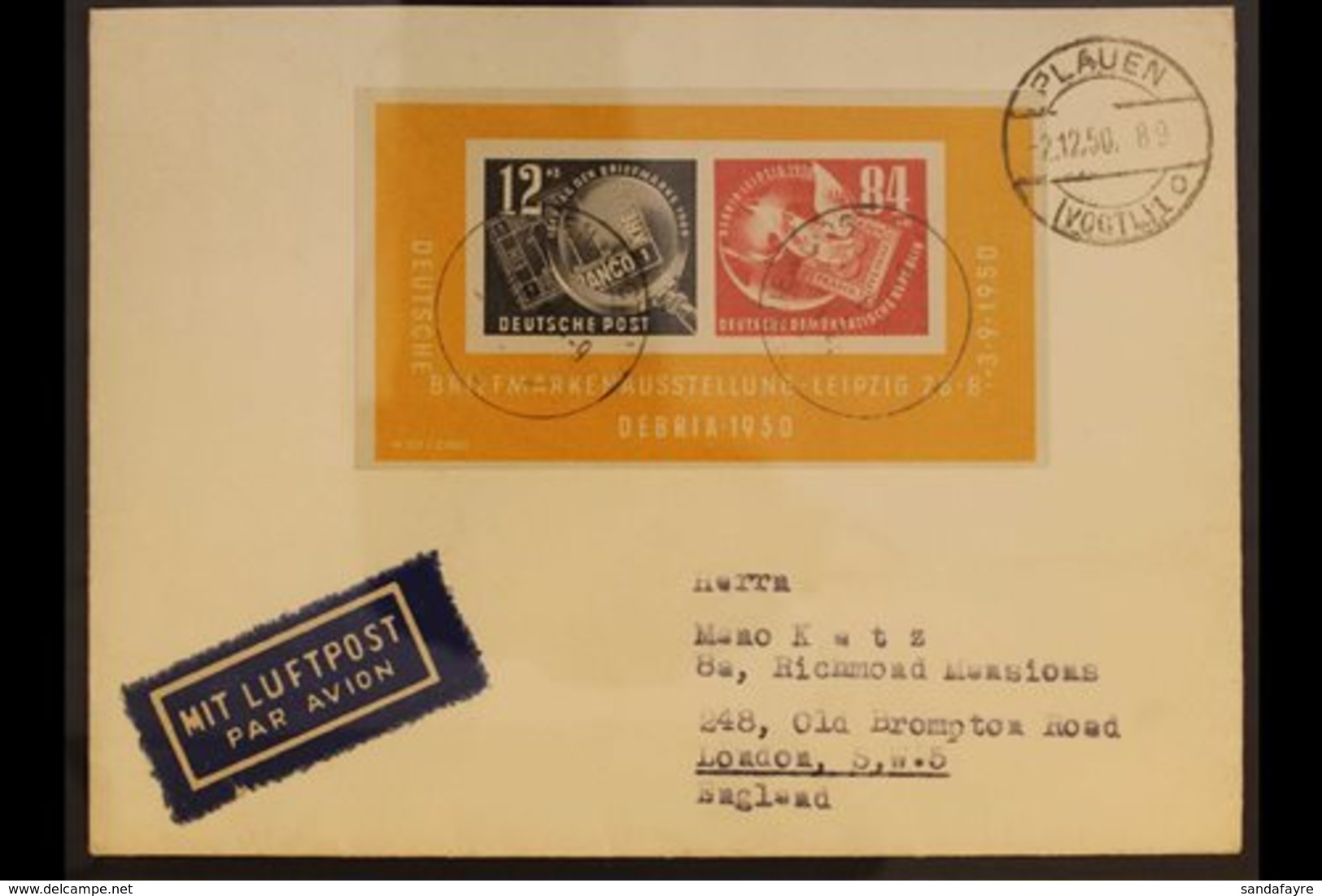 1950  DEBRIA Exhibition Miniature Sheet (Michel Block 7, SG MSE29a), Fine Used On Cover Addressed To England And Cancell - Other & Unclassified