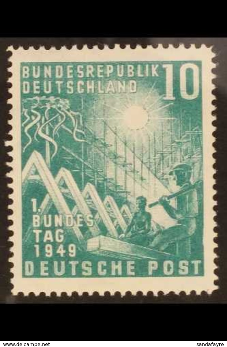 1949  10pf Blue-green Parliament DOT IN "O" OF "POST" AND DENTED FRAME Plate Flaw (position 4), Michel 111 IV, Fine Mint - Sonstige & Ohne Zuordnung