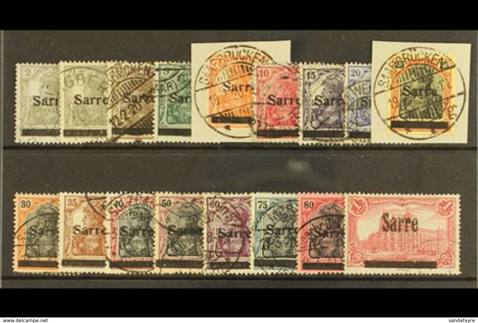 1920  "Sarre" Overprint Set To 1m Carmine Complete, Yv 1/17, Very Fine Used. (18 Stamps) For More Images, Please Visit H - Otros & Sin Clasificación